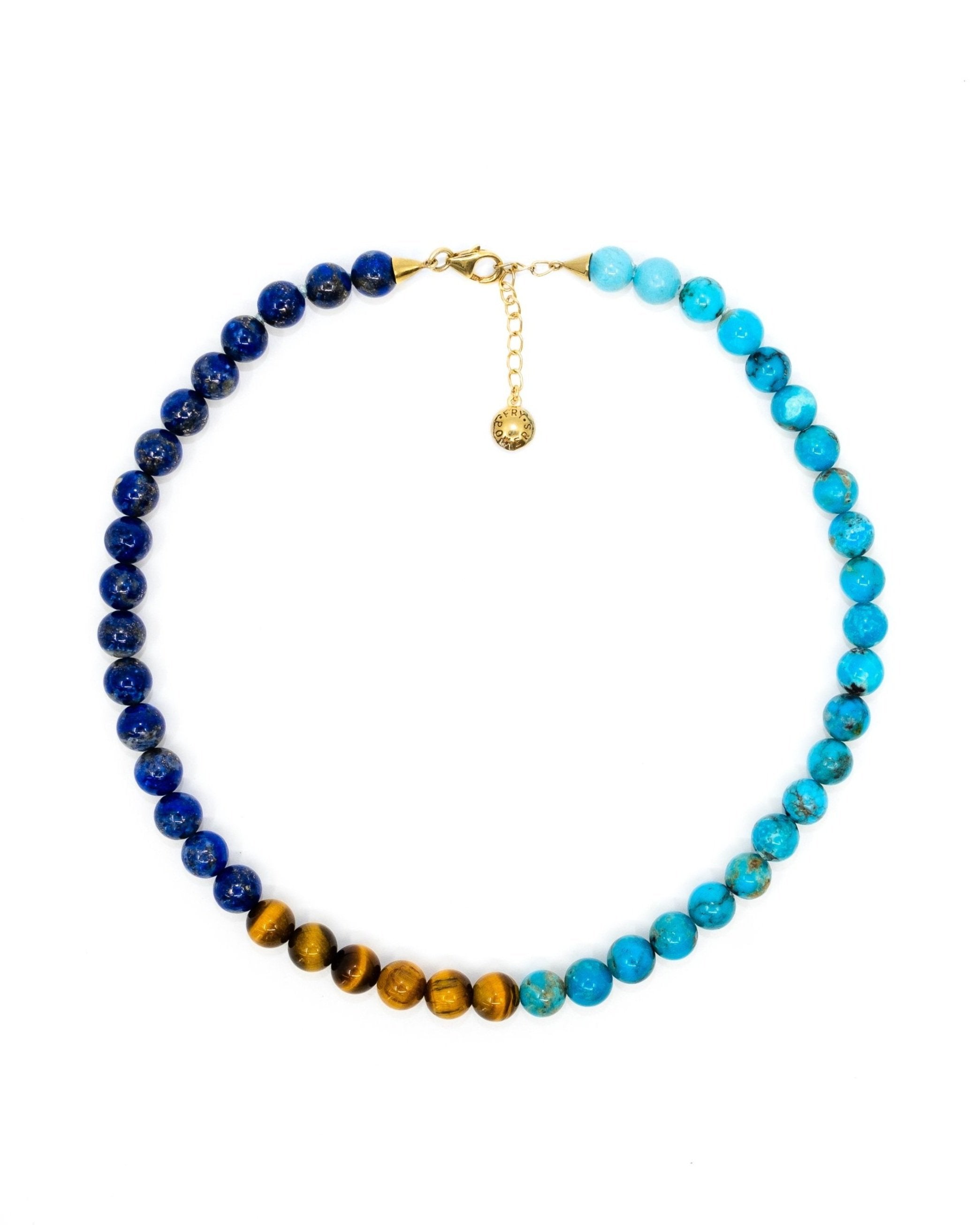 Lapis, Tiger Eye + Turquoise Collar Necklace