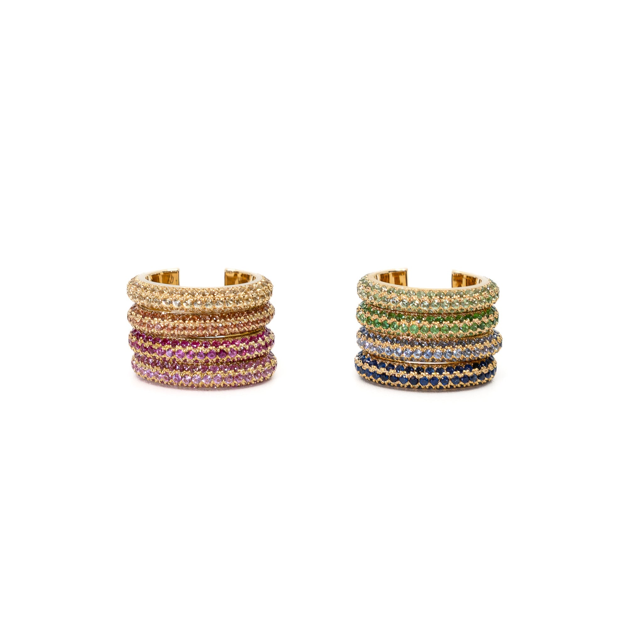 Sparkle Ear Cuffs in solid 14K gold with colorful gemstones