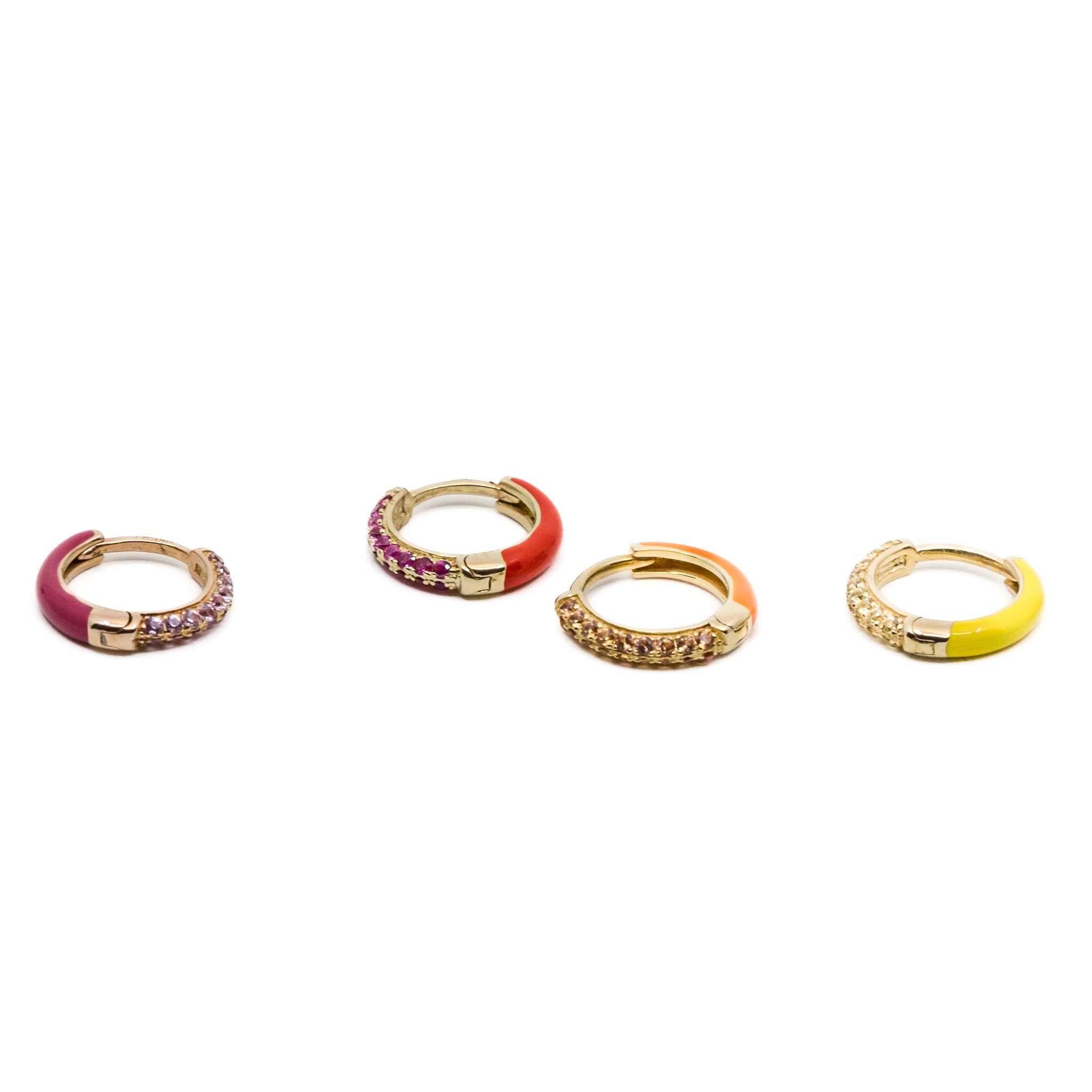 10 MM Enamel Sparkle Huggies in 14K Gold