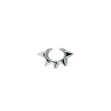 Silver ring with a unique design on a white background