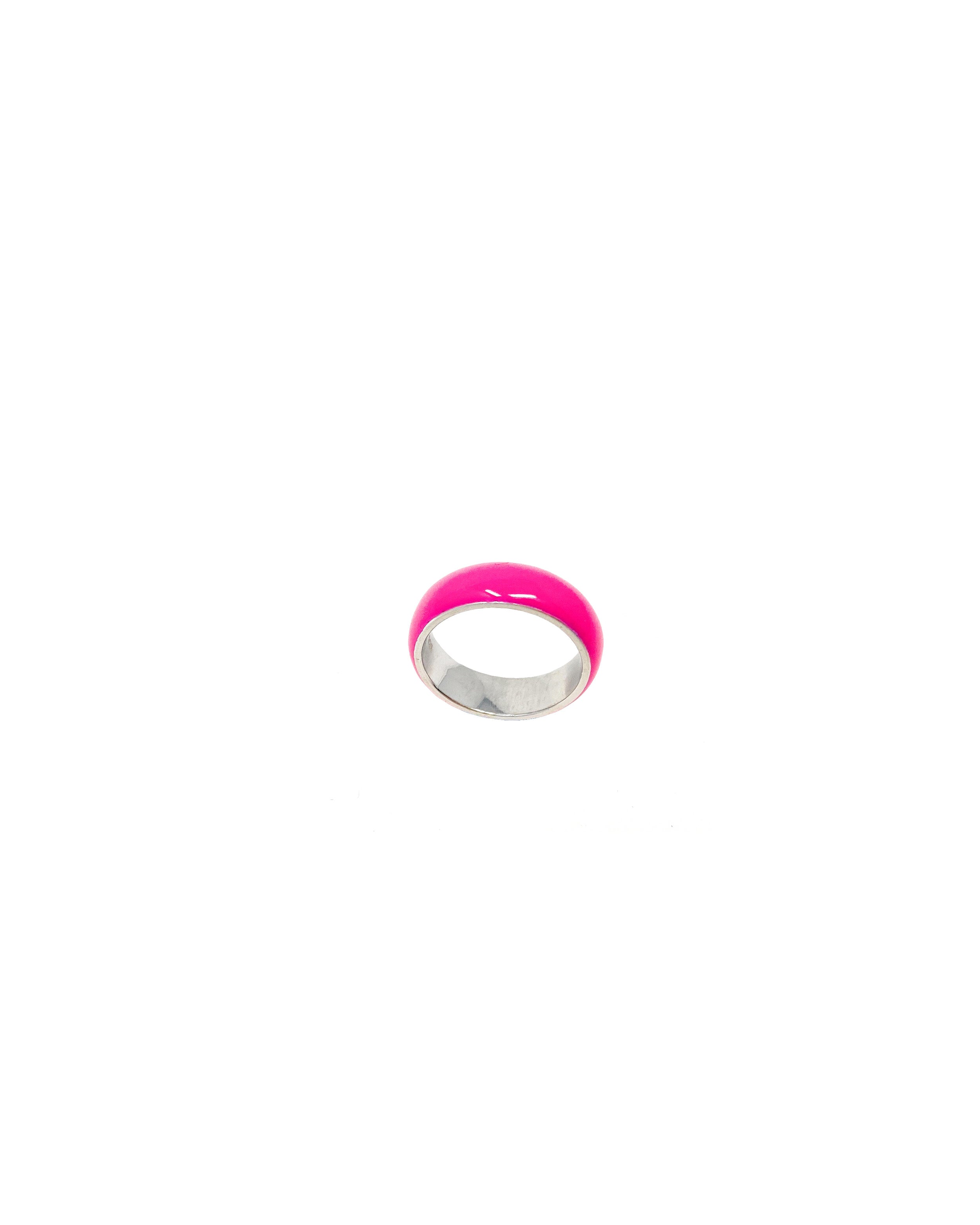 Wide Enamel Stacking Ring in Neon Pink