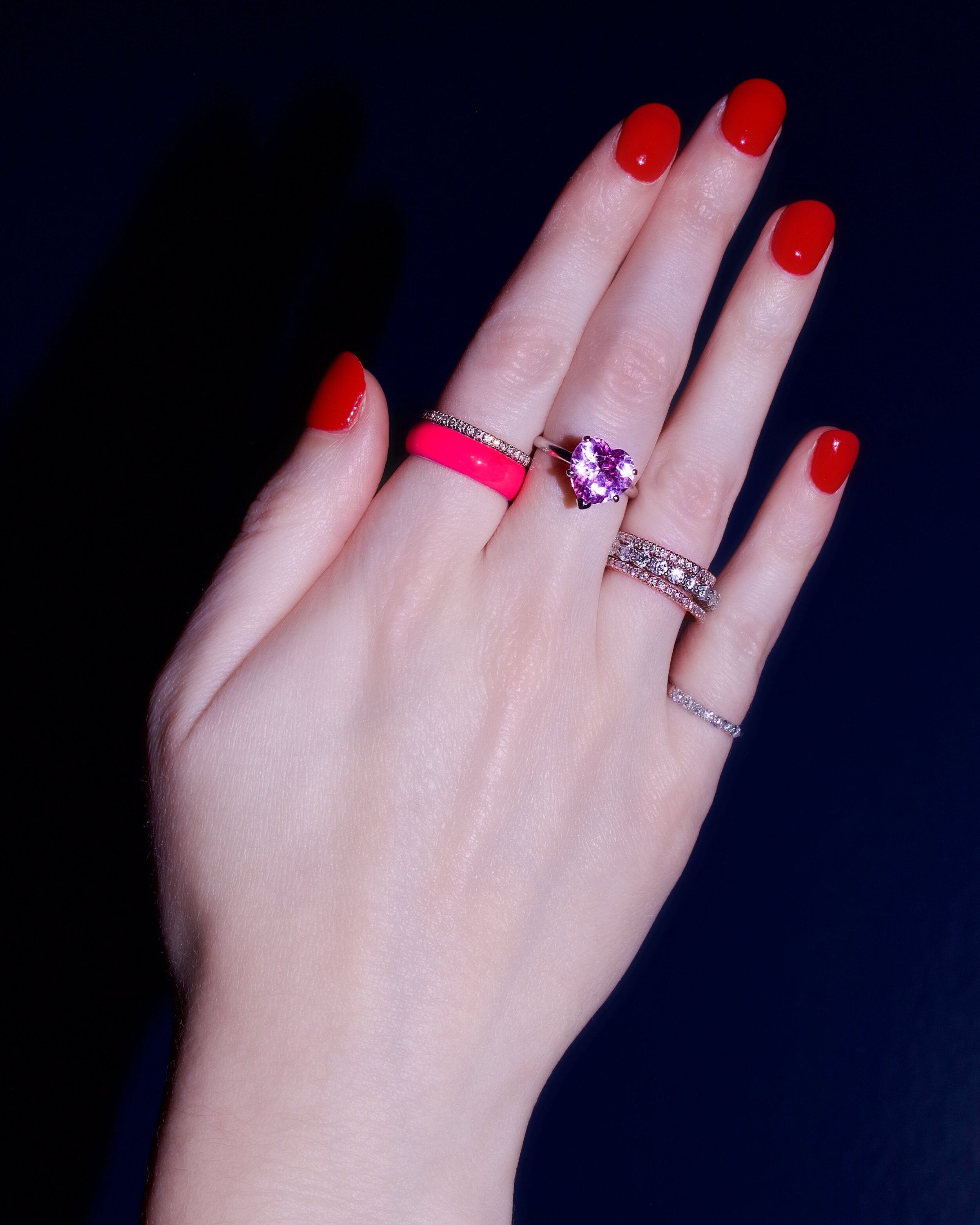Wide Enamel Stacking Ring in Neon Pink