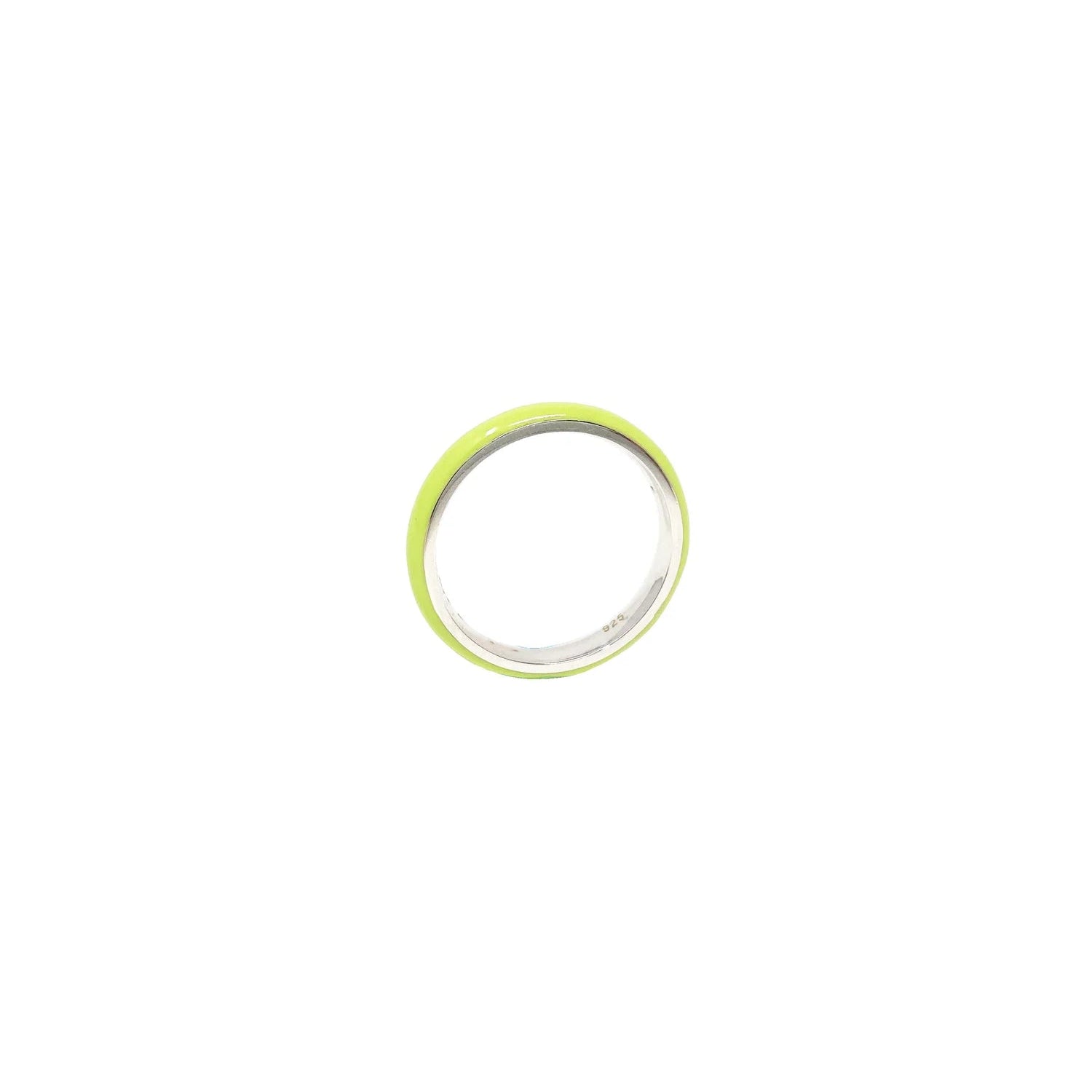 Thin lime green ring on a white background