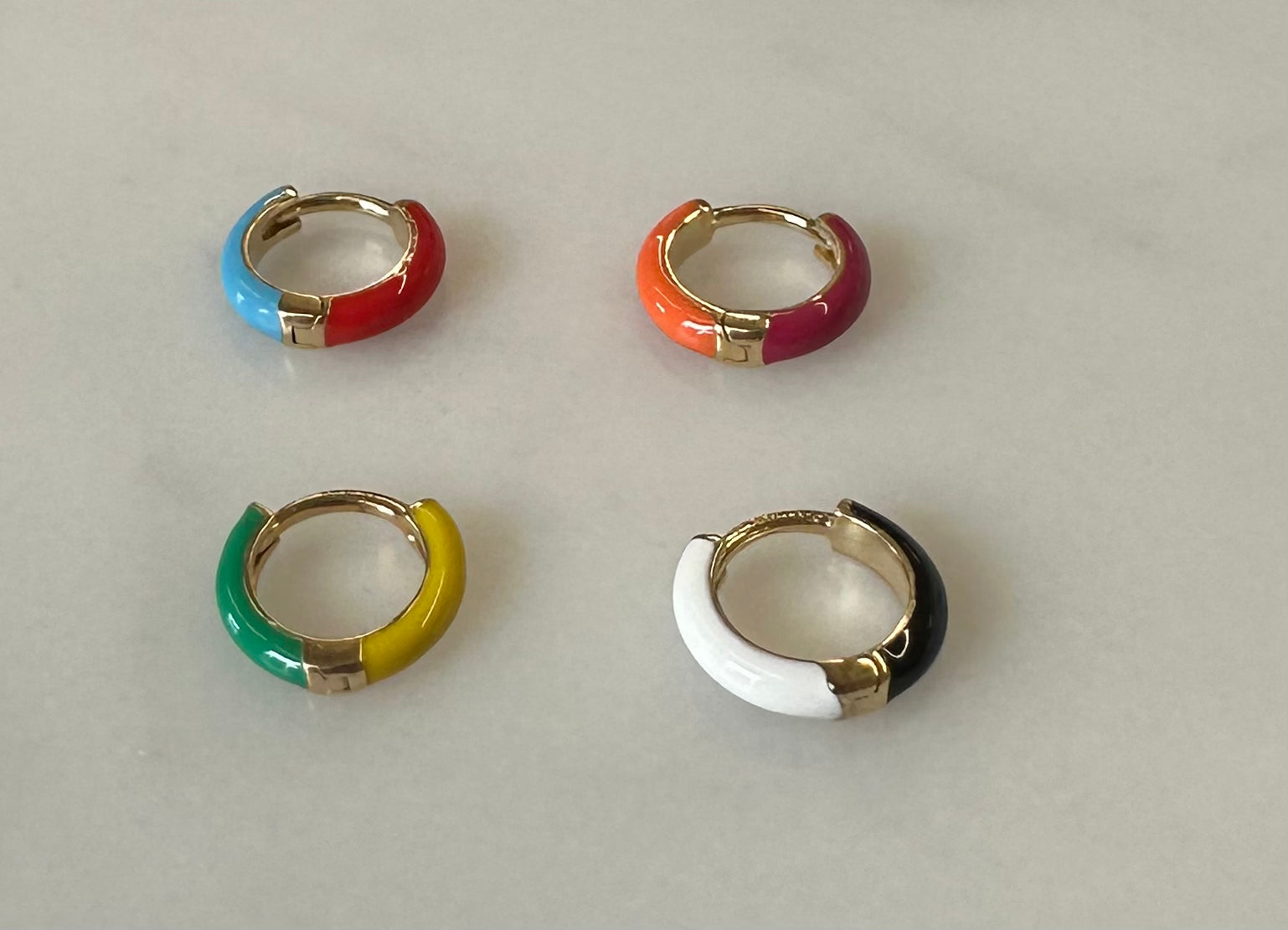 Split Color Enamel Huggies in 14K Gold
