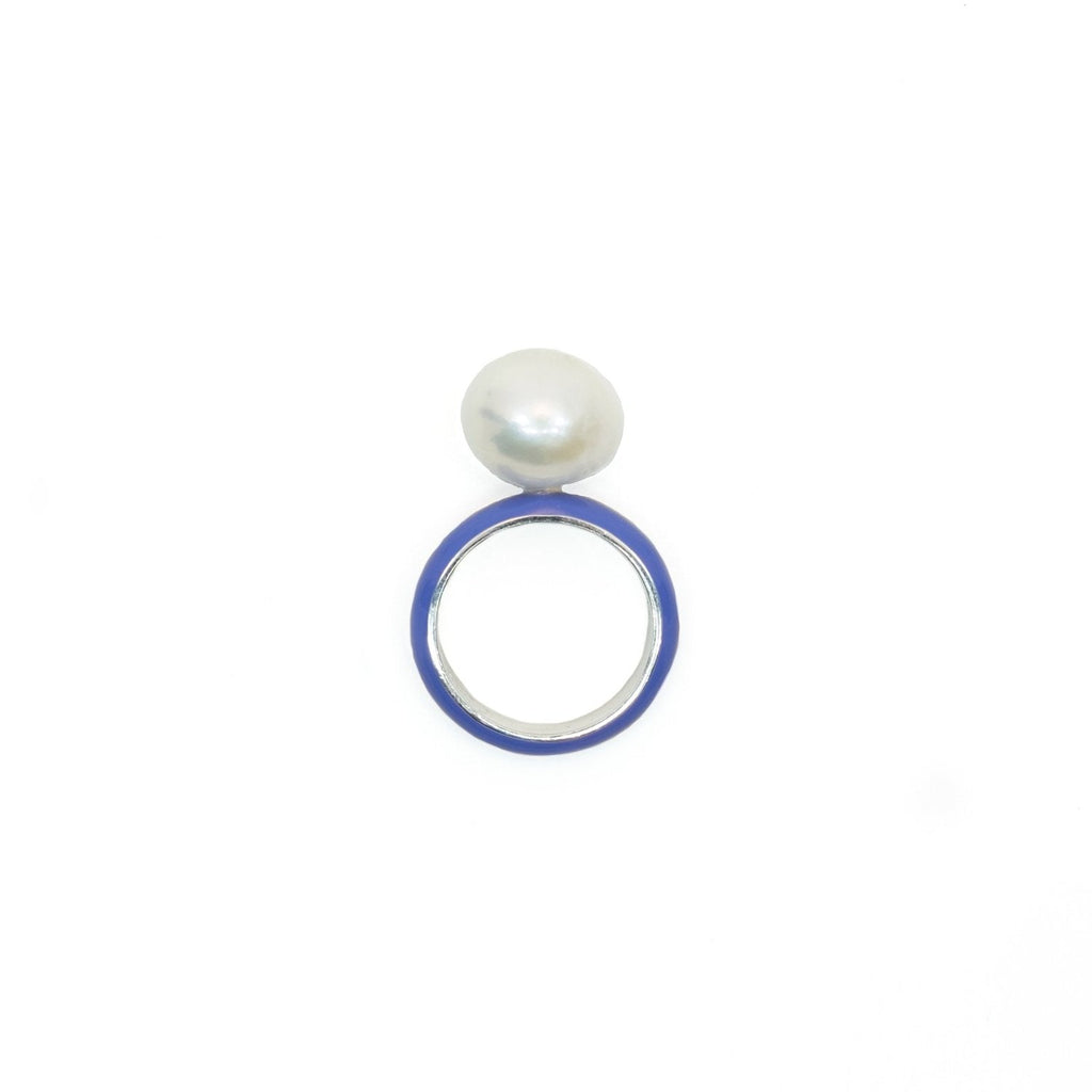 Enamel Baroque Pearl Ring 92.5 Sterling