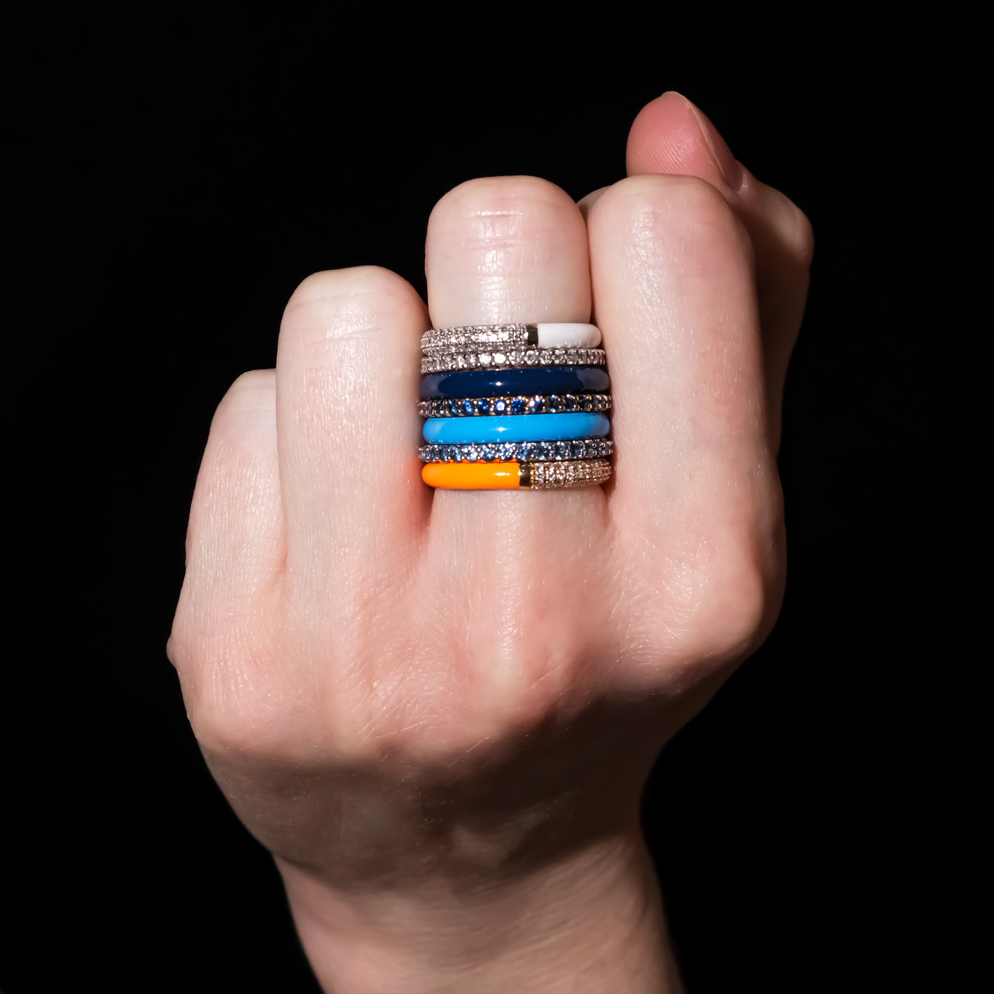 POWERS PAVE® Split Diamond + Enamel Stacking Rings