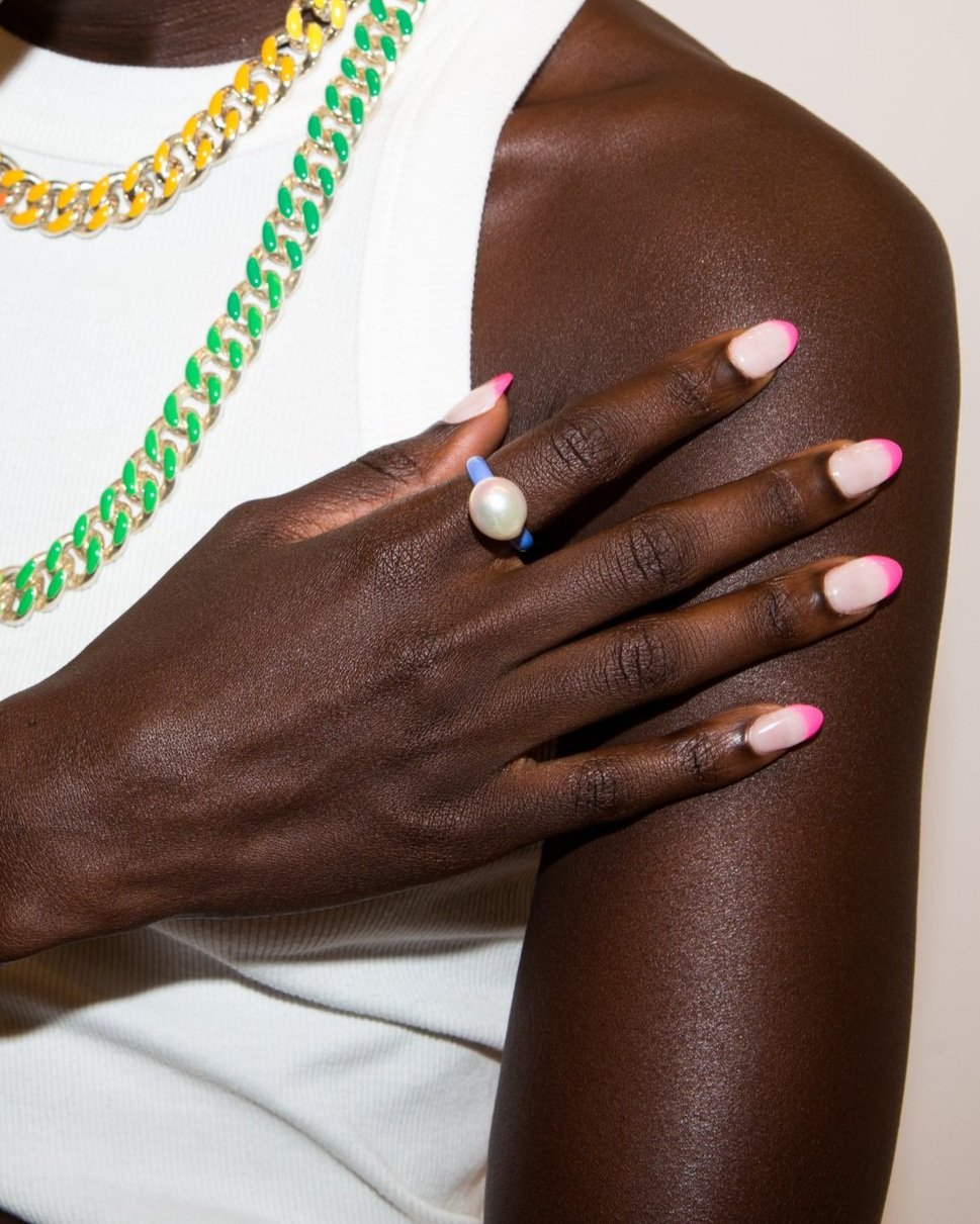 Enamel Baroque Pearl Ring in 14K Gold