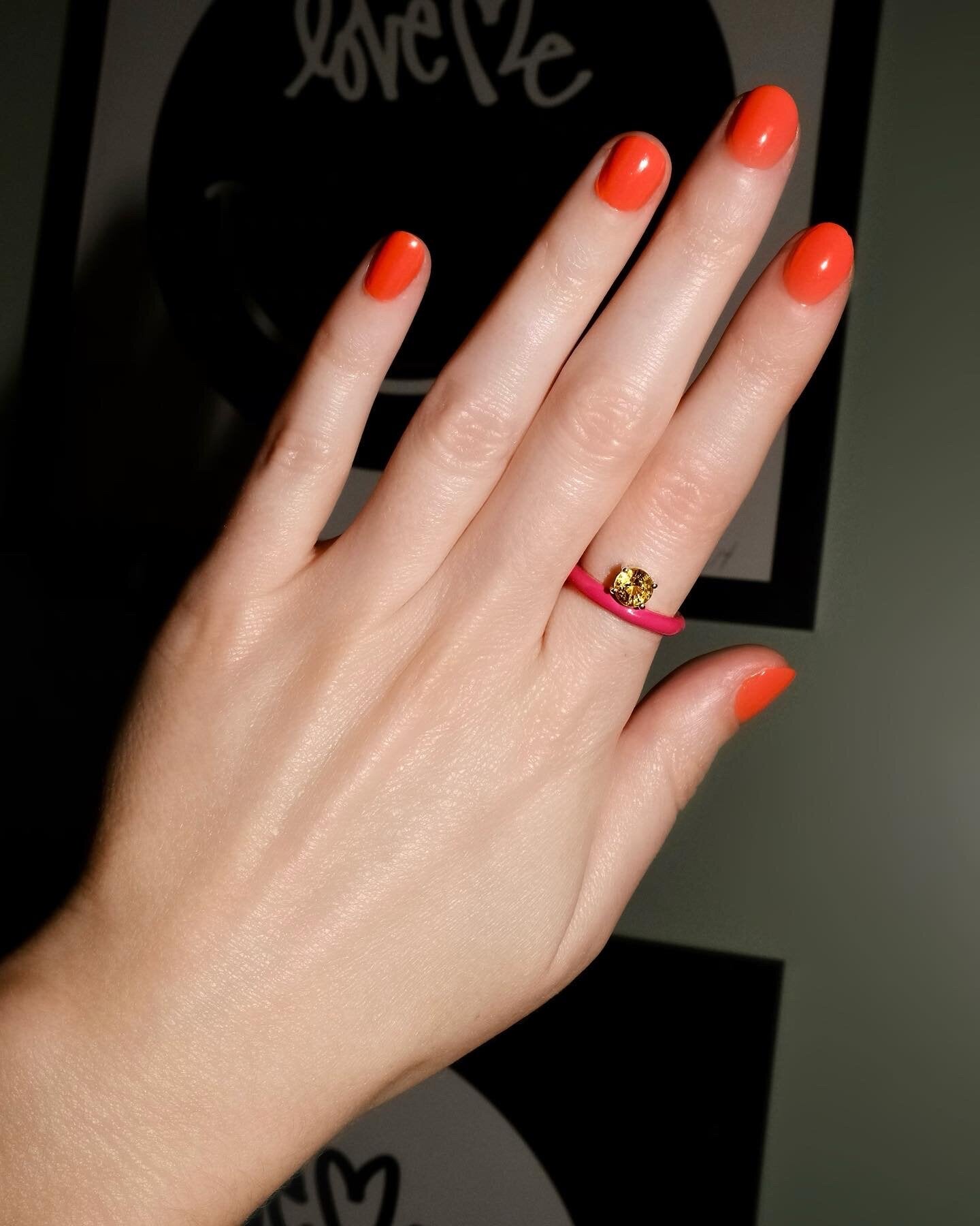 Gem + Enamel Stacking Ring in Fuchsia
