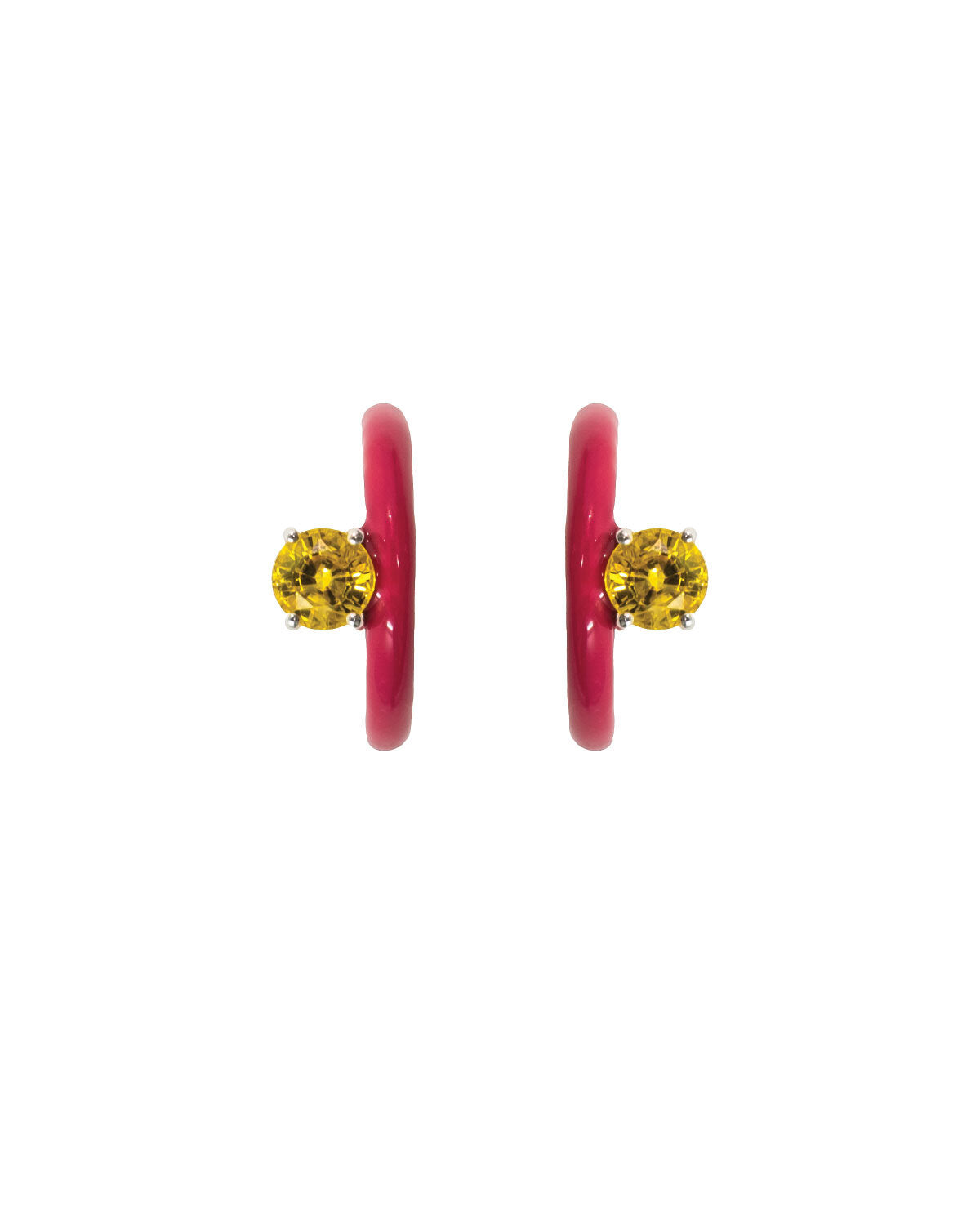 Gem + Enamel Mini Hoop Earrings in Fuchsia