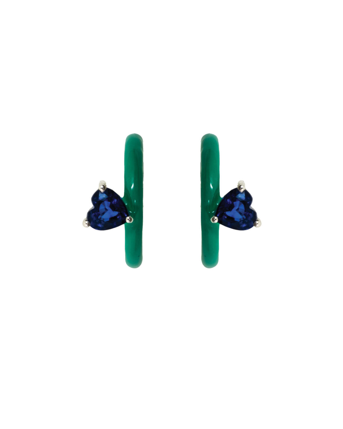 Gem + Enamel Mini Hoop Earrings in Grass Green