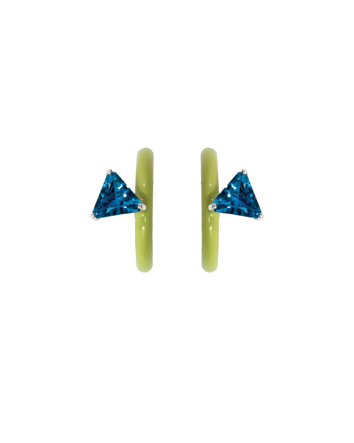 Gem + Enamel Mini Hoop Earrings in Lime Green