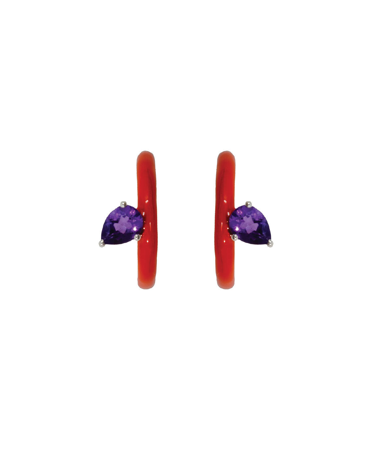 Gem + Enamel Mini Hoop Earrings in Really Red