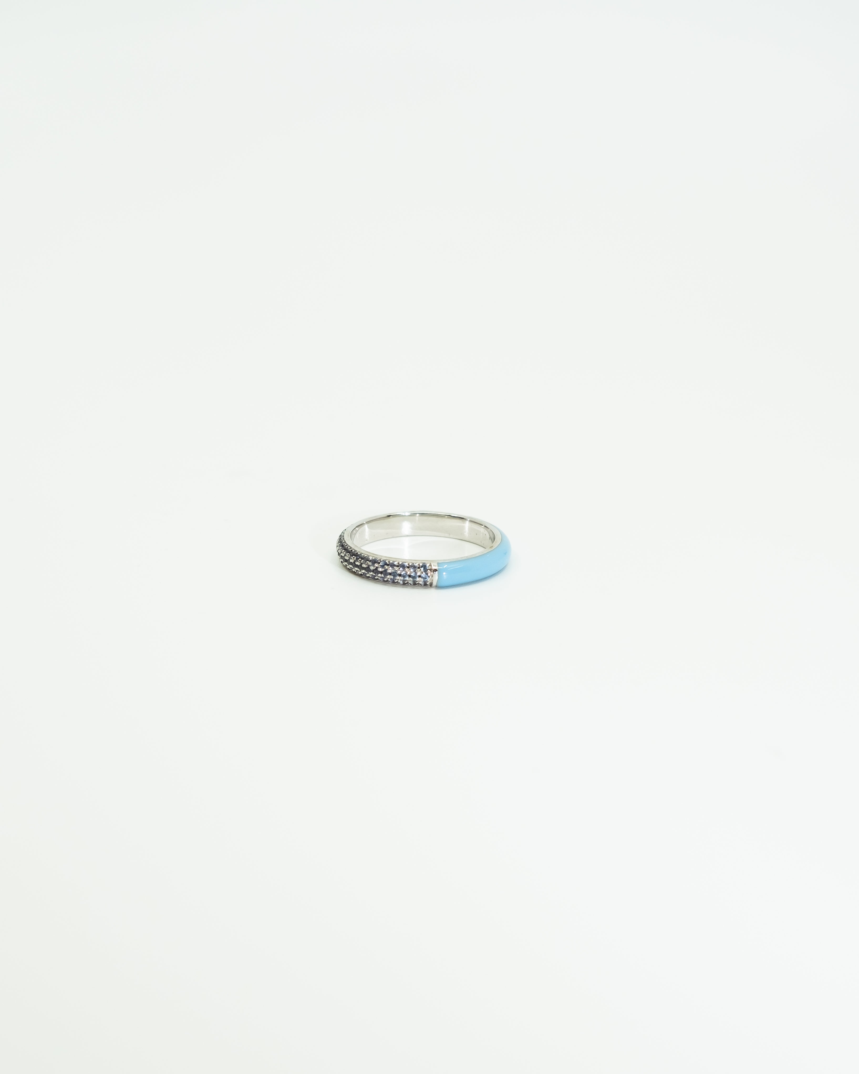 The Split Pave + Enamel Stacking Ring, 14K Gold