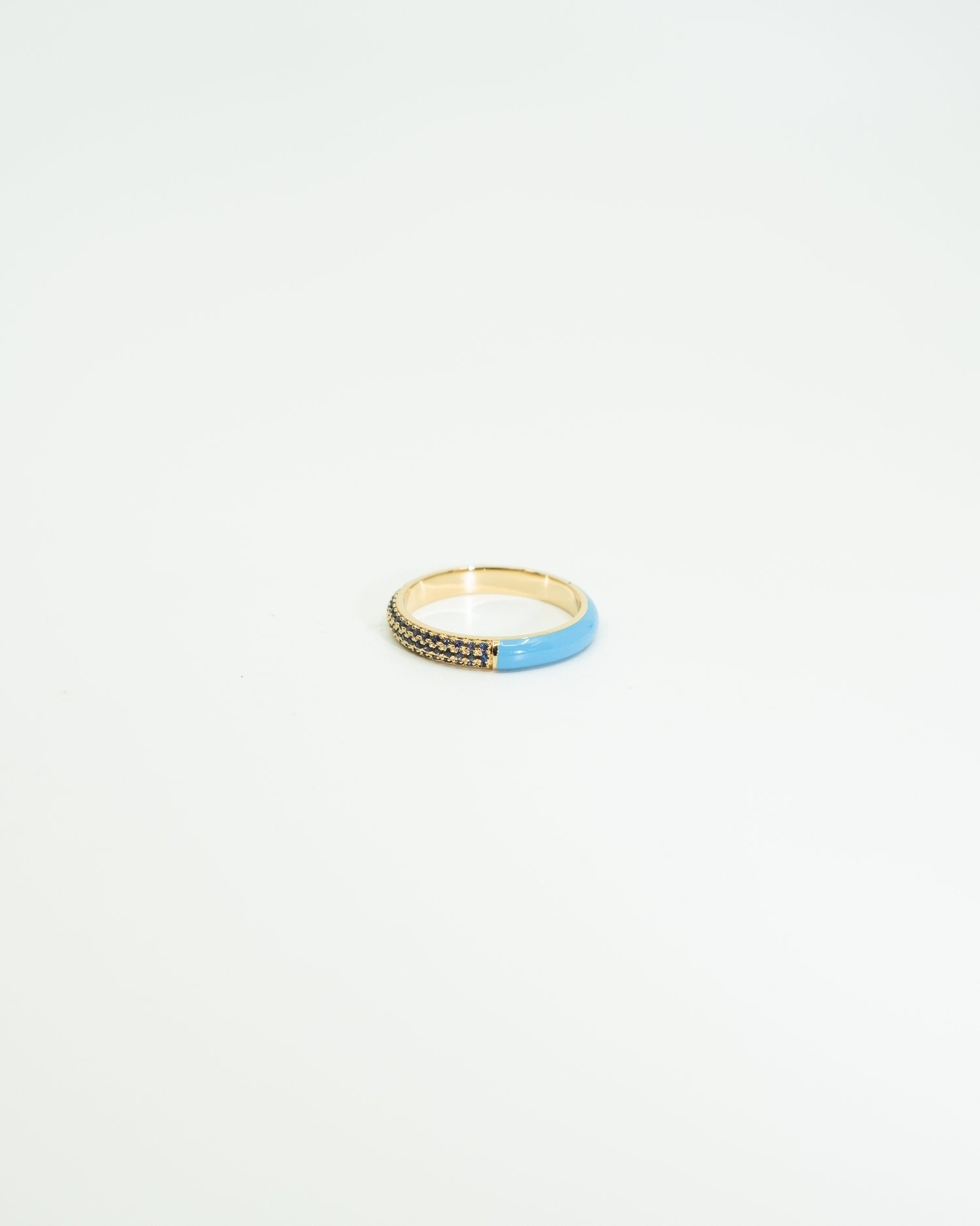 The Split Pave + Enamel Stacking Ring, 14K Gold