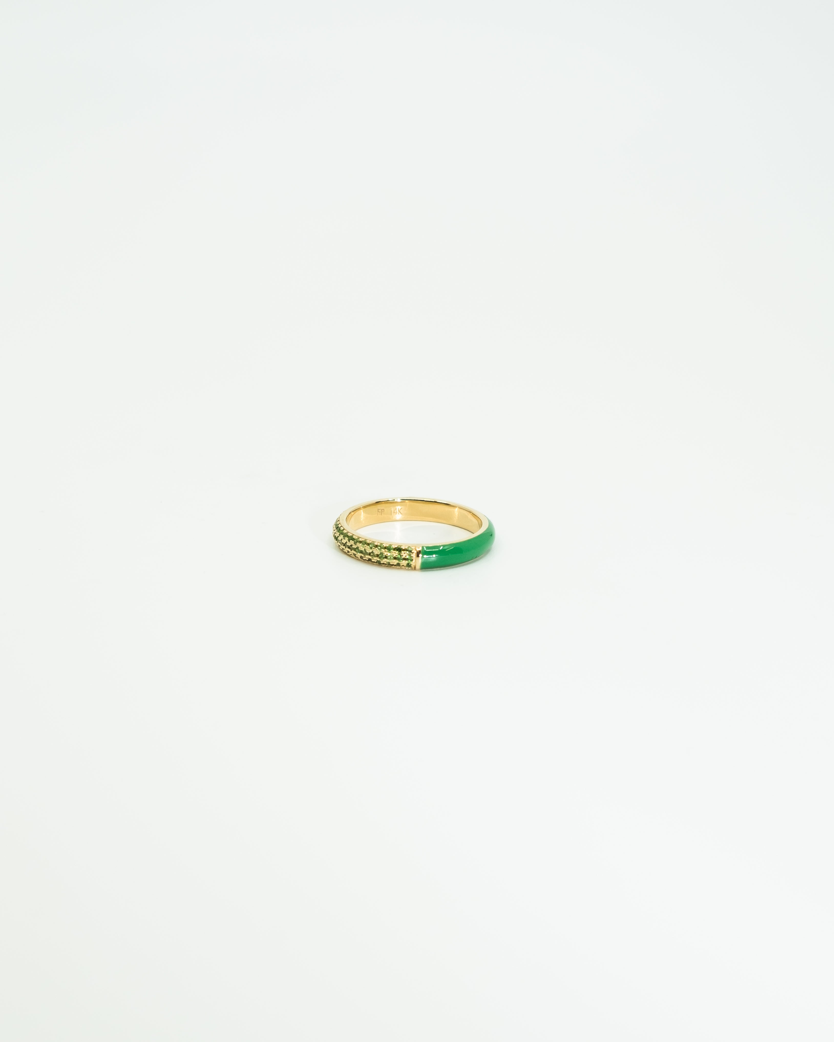 The Split Pave + Enamel Stacking Ring, 14K Gold