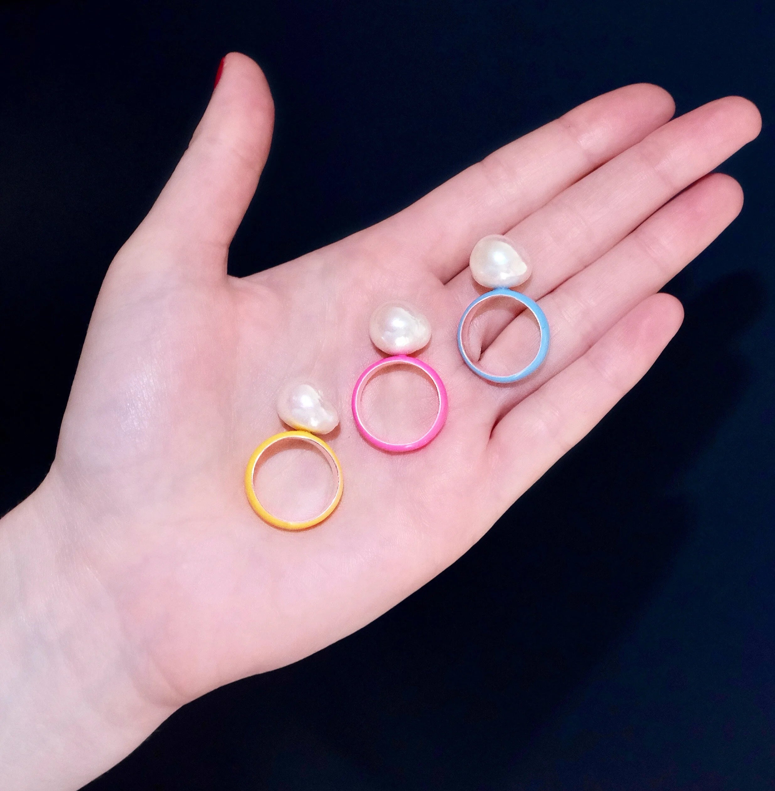Neon Enamel Baroque Pearl Ring in 14K Gold