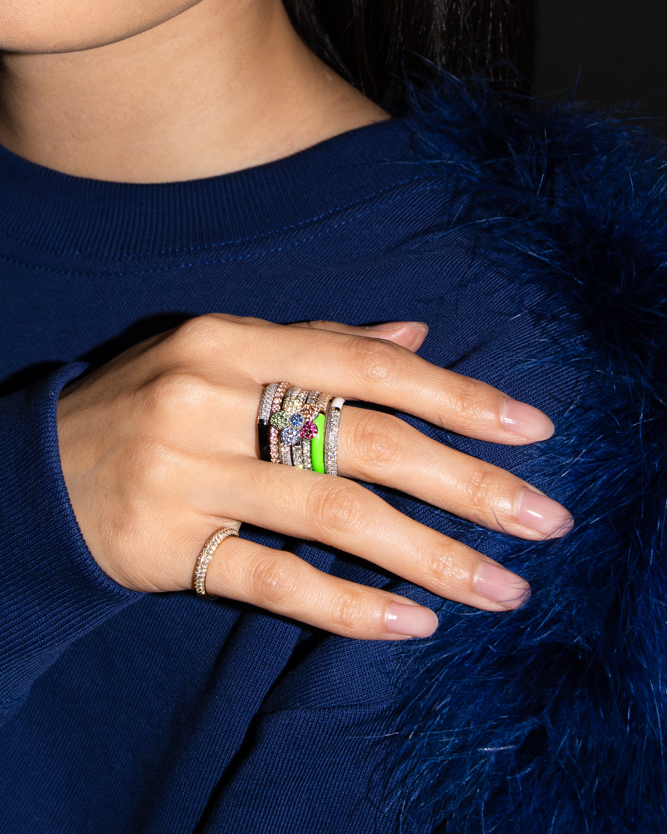 FLOWER POWERS™ Diamond + Sapphire Stacking Ring