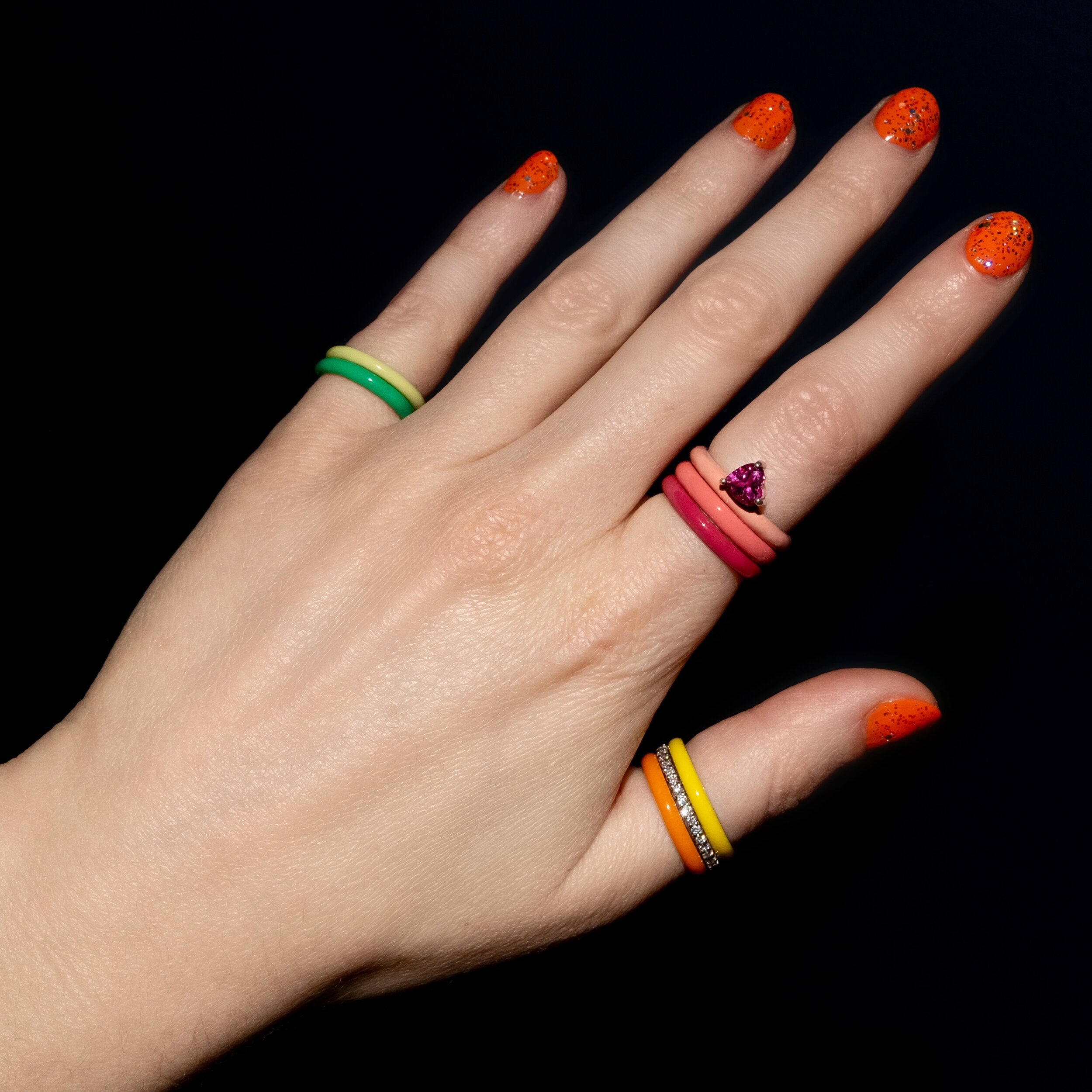 Gem + Enamel Stacking Ring in Petal Pink
