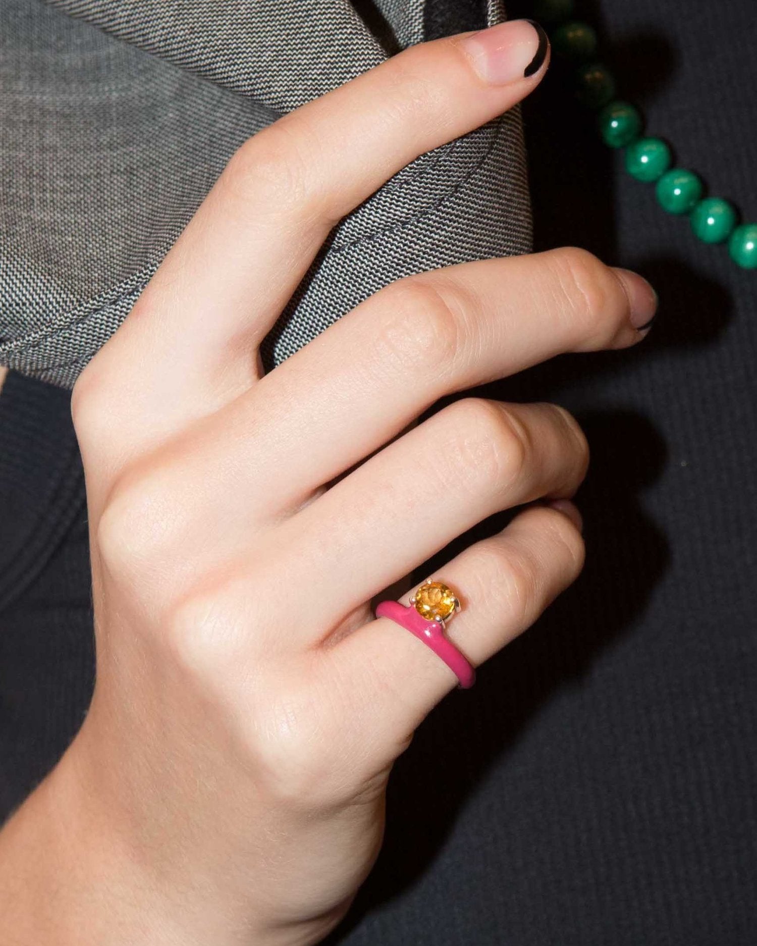Gem + Enamel Stacking Ring in Fuchsia