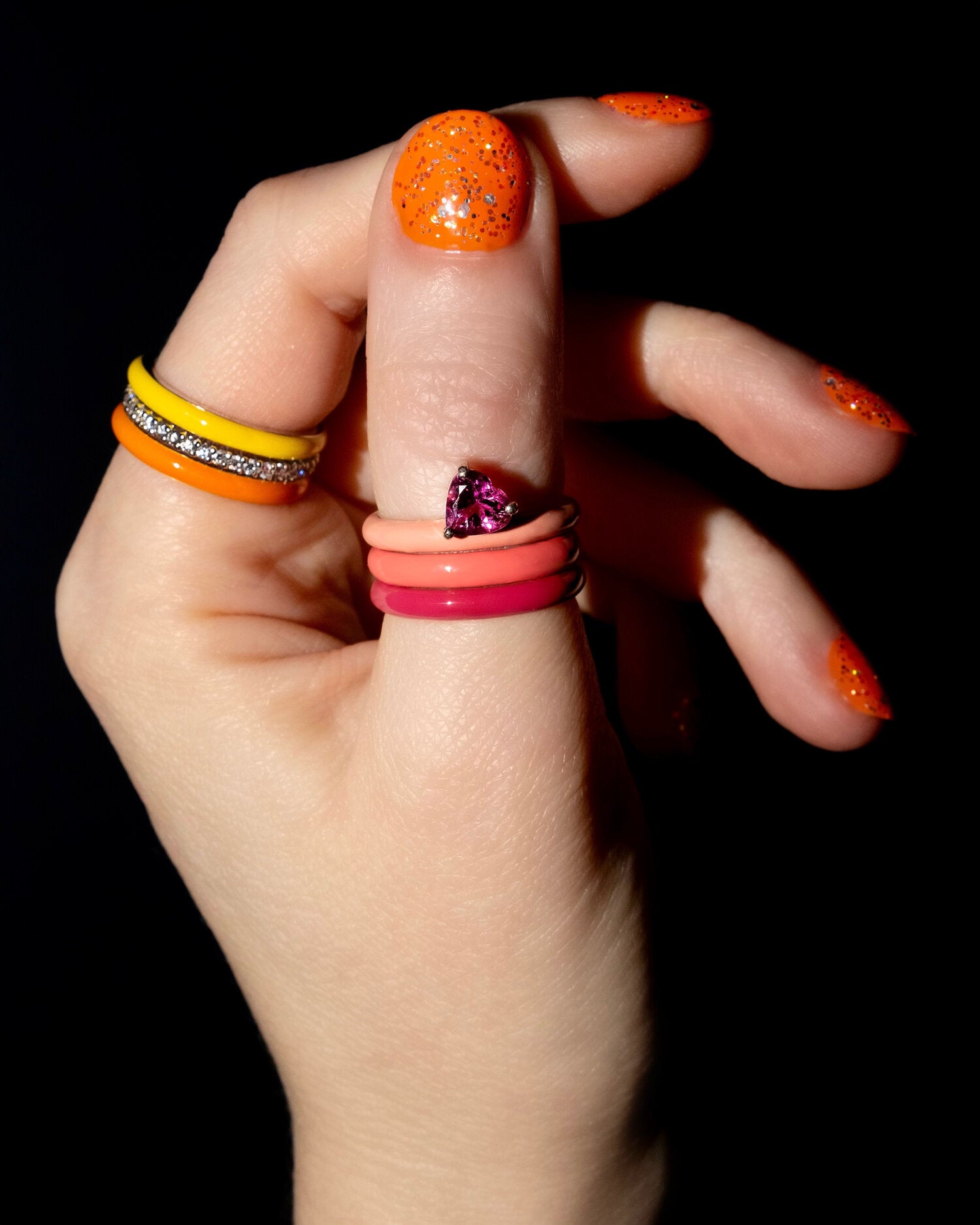 Gem + Enamel Stacking Ring in Petal Pink