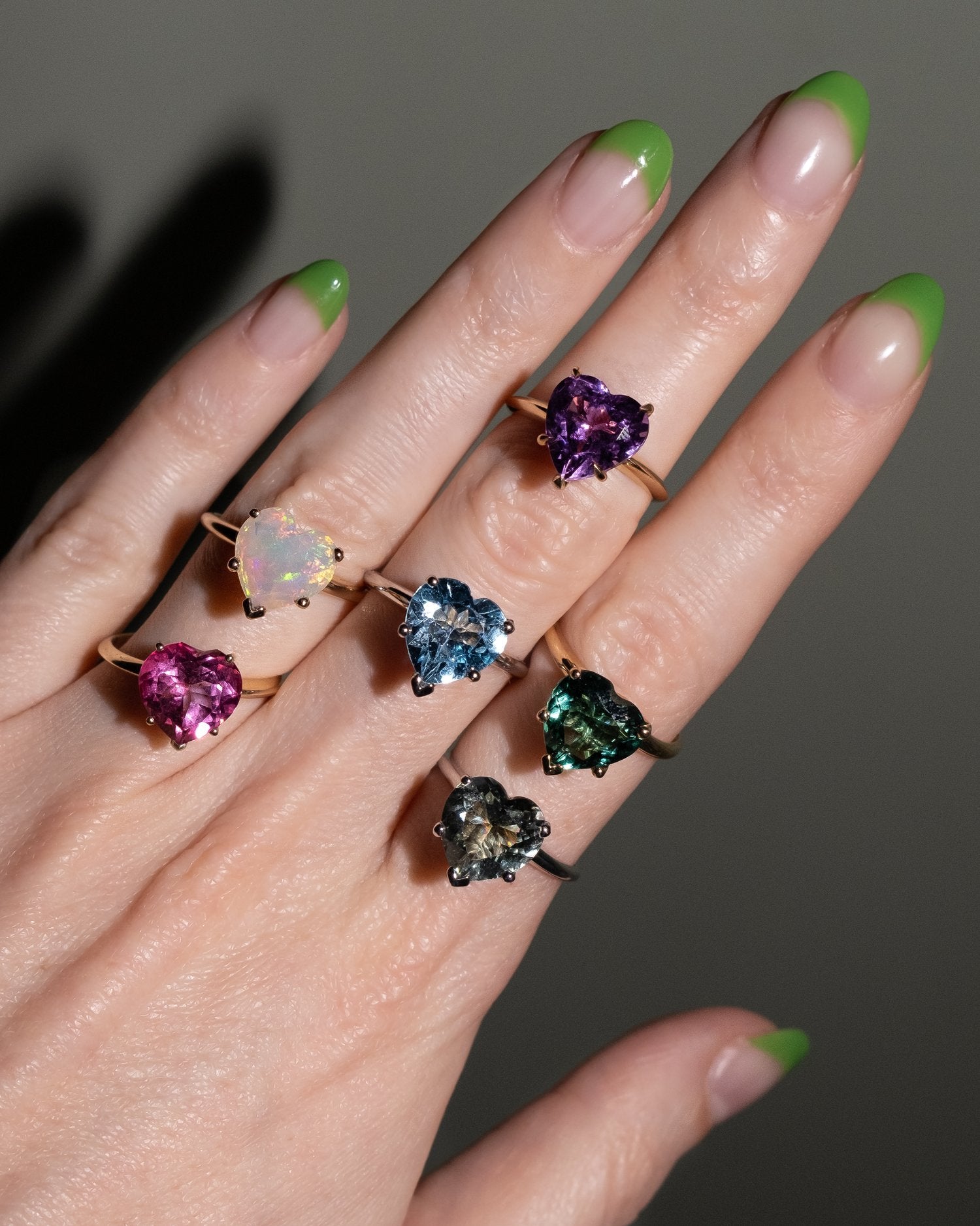 Heart Ring in Green Amethyst