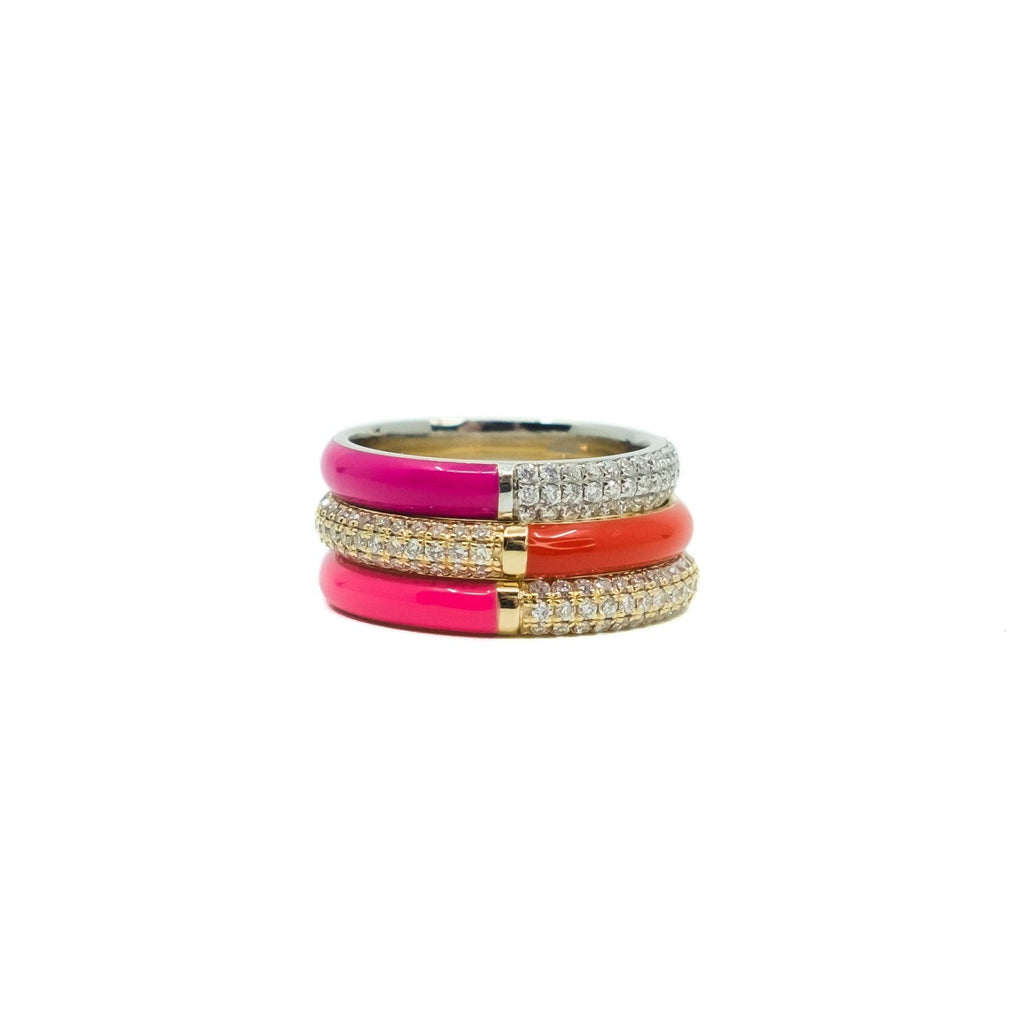 PAVE® Lovers Set Three Pavé Diamonds Rings 18K