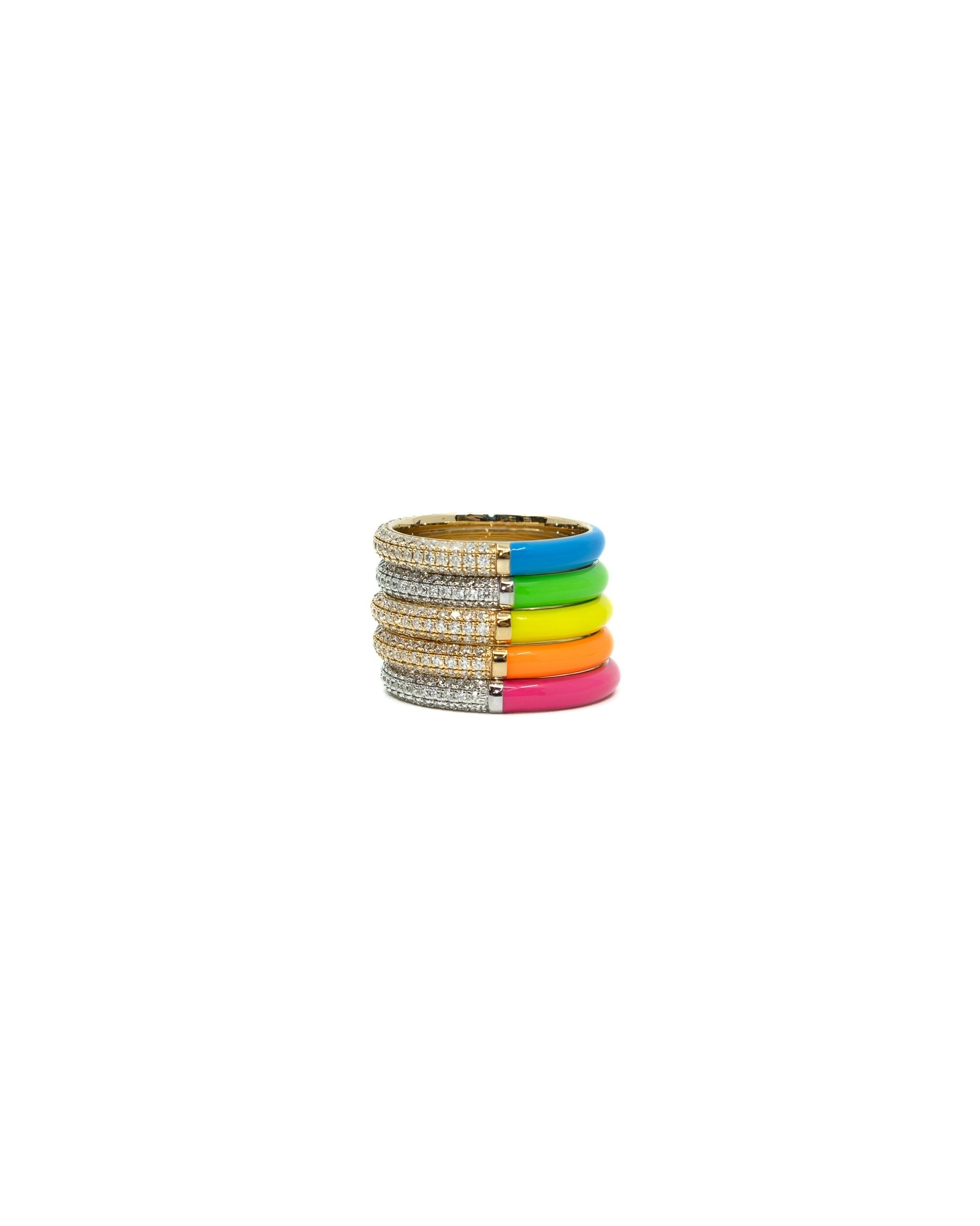 The Split Pavé Diamond + Enamel Stacking Rings, Neon Enamel
