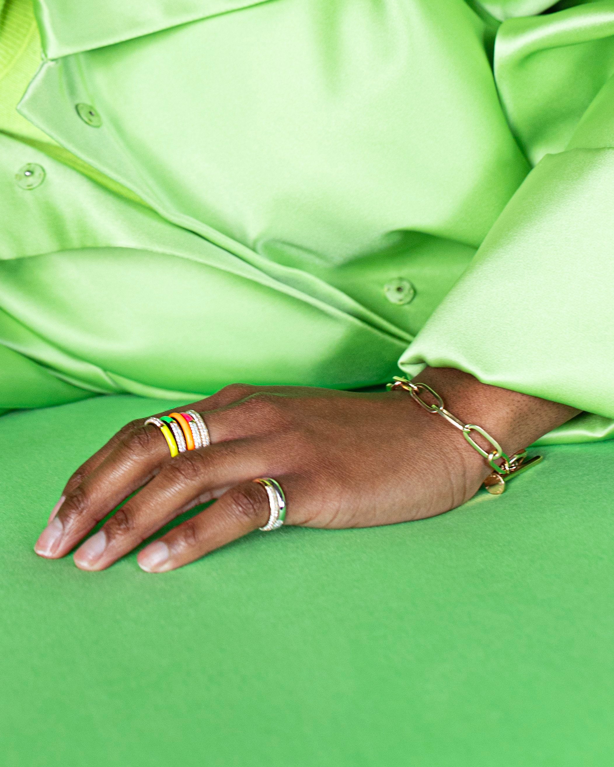 The Split Pavé Diamond + Enamel Stacking Rings, Neon Enamel