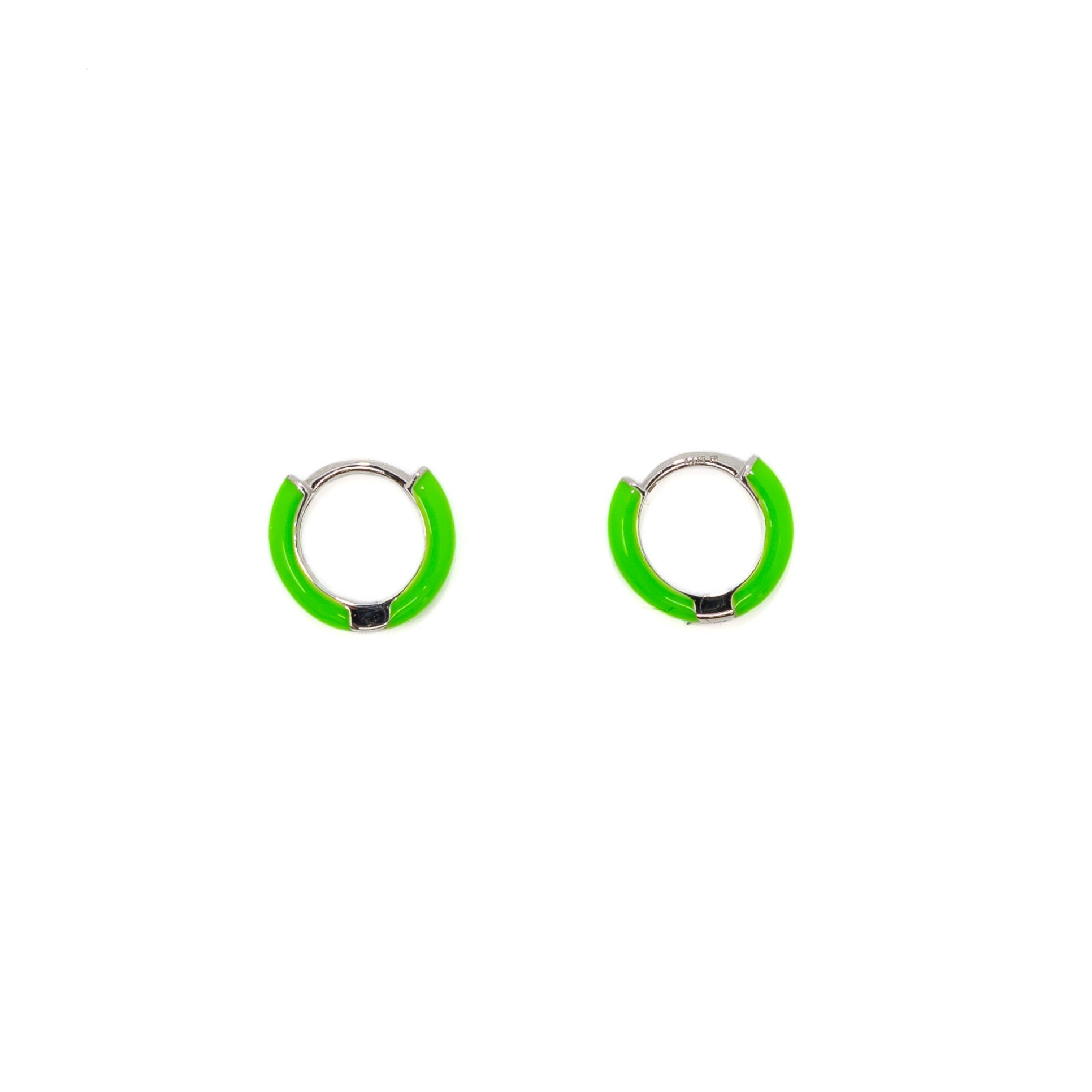 The Neon Enamel Huggies in 14K Gold