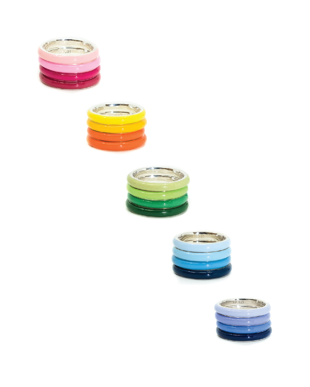 Ombre Set Four Thin Enamel Stacking Rings