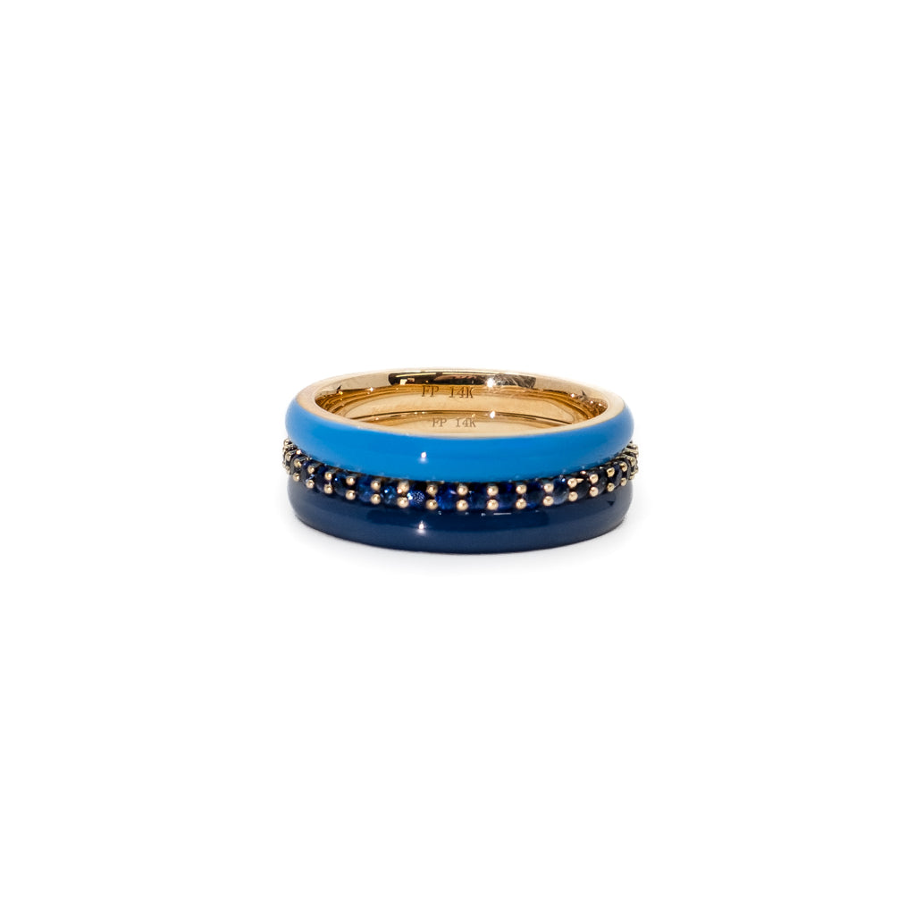 Set Three Pave + Enamel Stacking Rings 14K