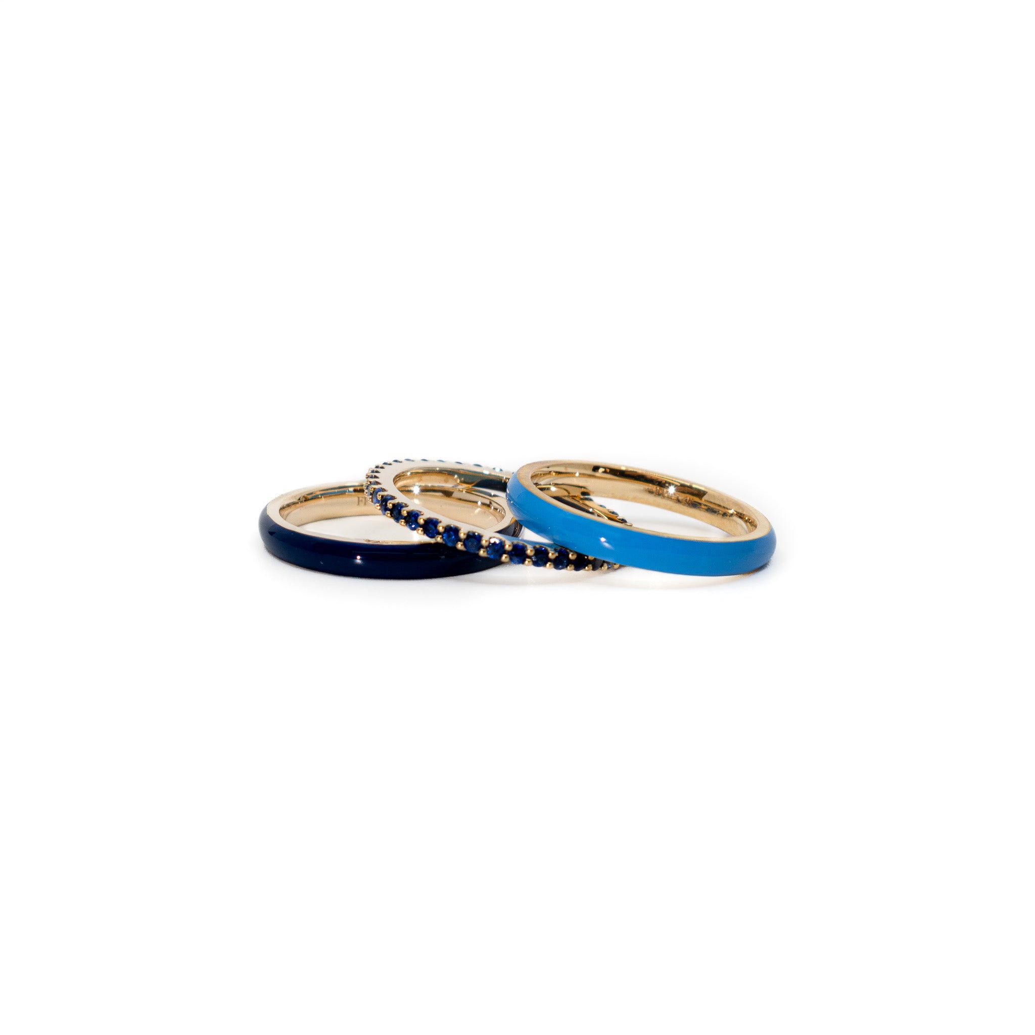 The Set of Three Pave + Enamel Stacking Rings, 14K Gold