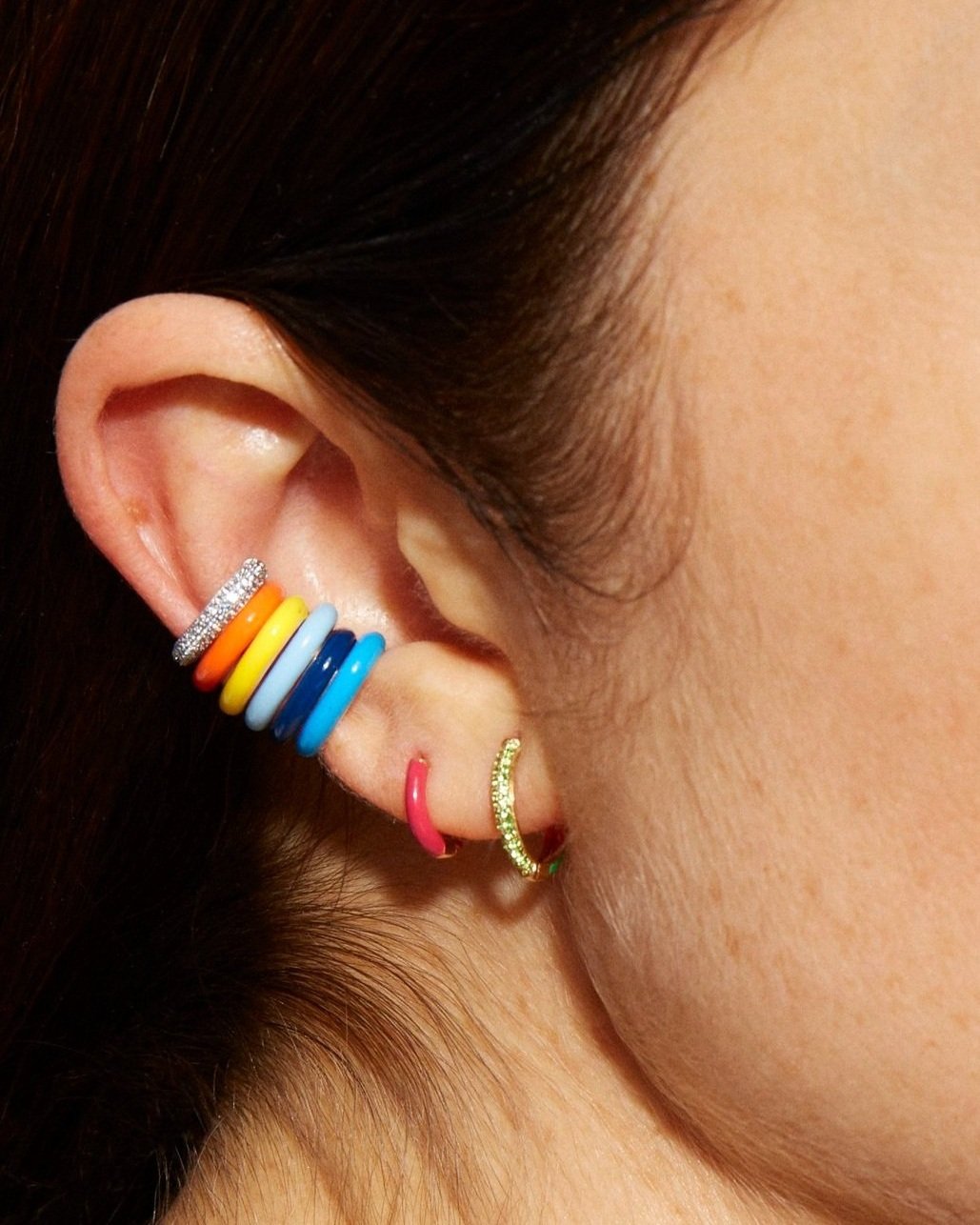 Enamel Sparkle Huggies in 14K Gold