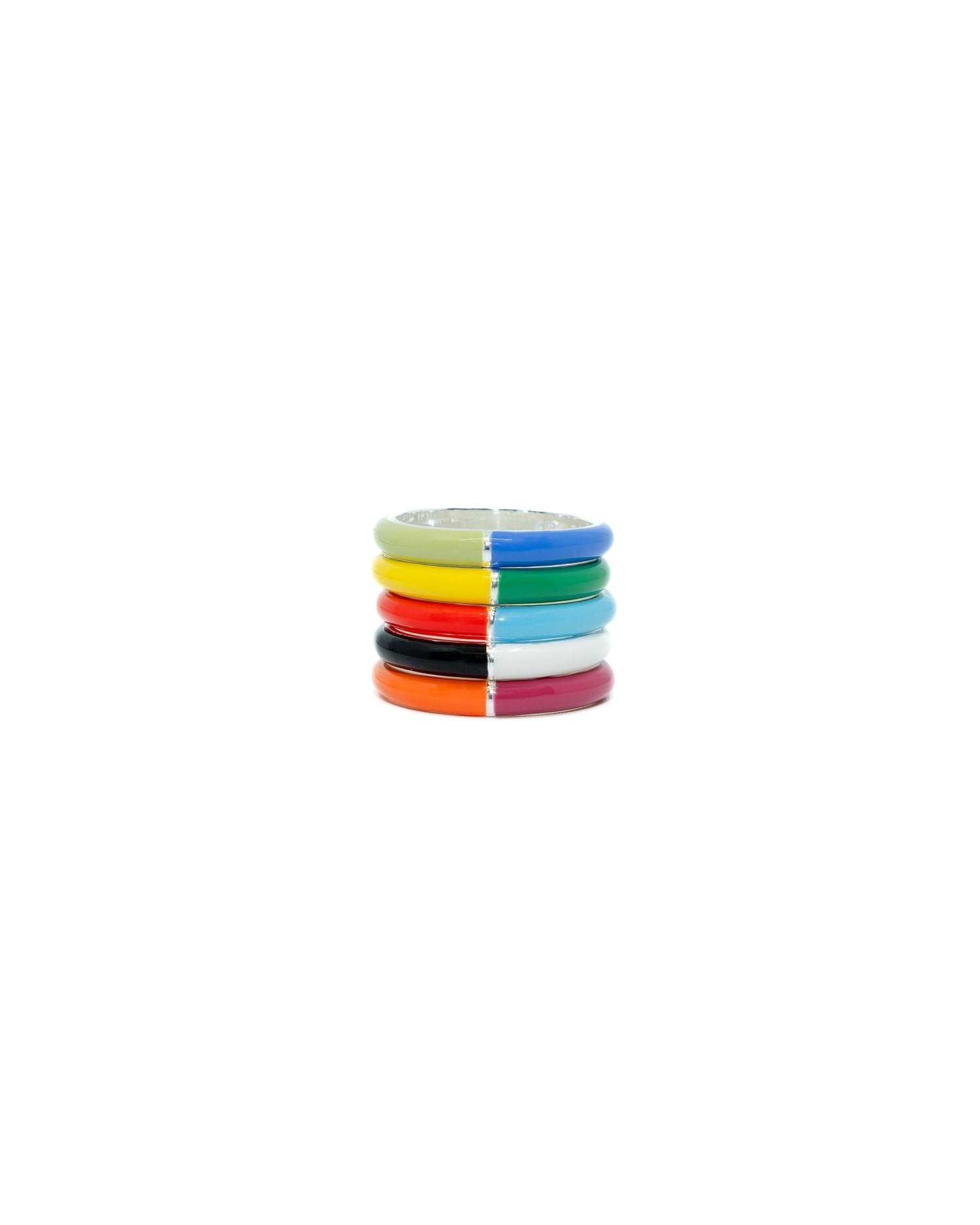 Set of 5 Split-Color Enamel Rings, in 92.5 Sterling Silver