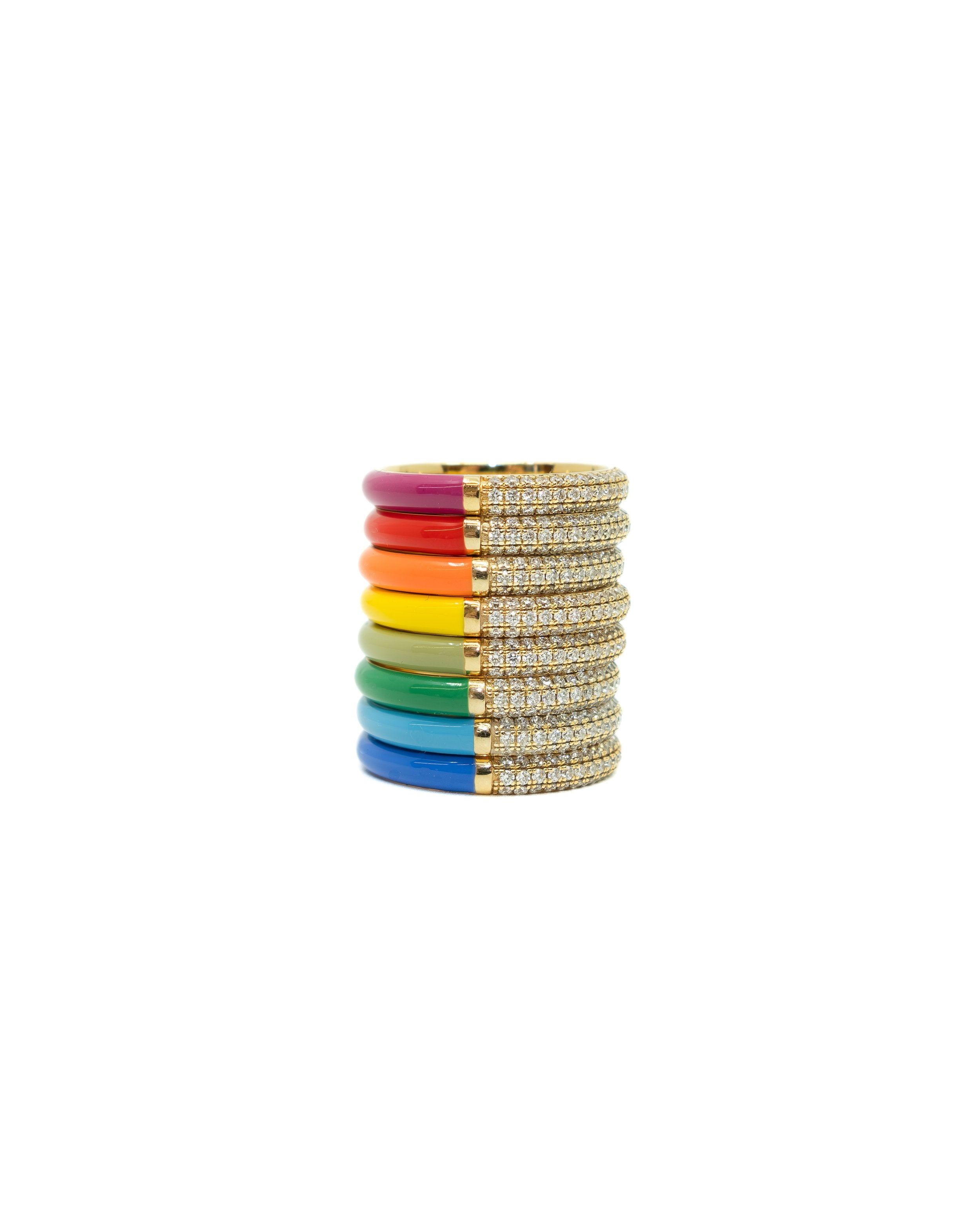 POWERS PAVE Split Pave Diamond + Enamel Stacking Rings