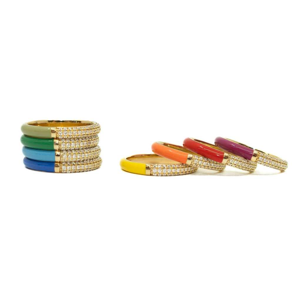 PAVE® Split Diamond + Enamel Stacking Rings