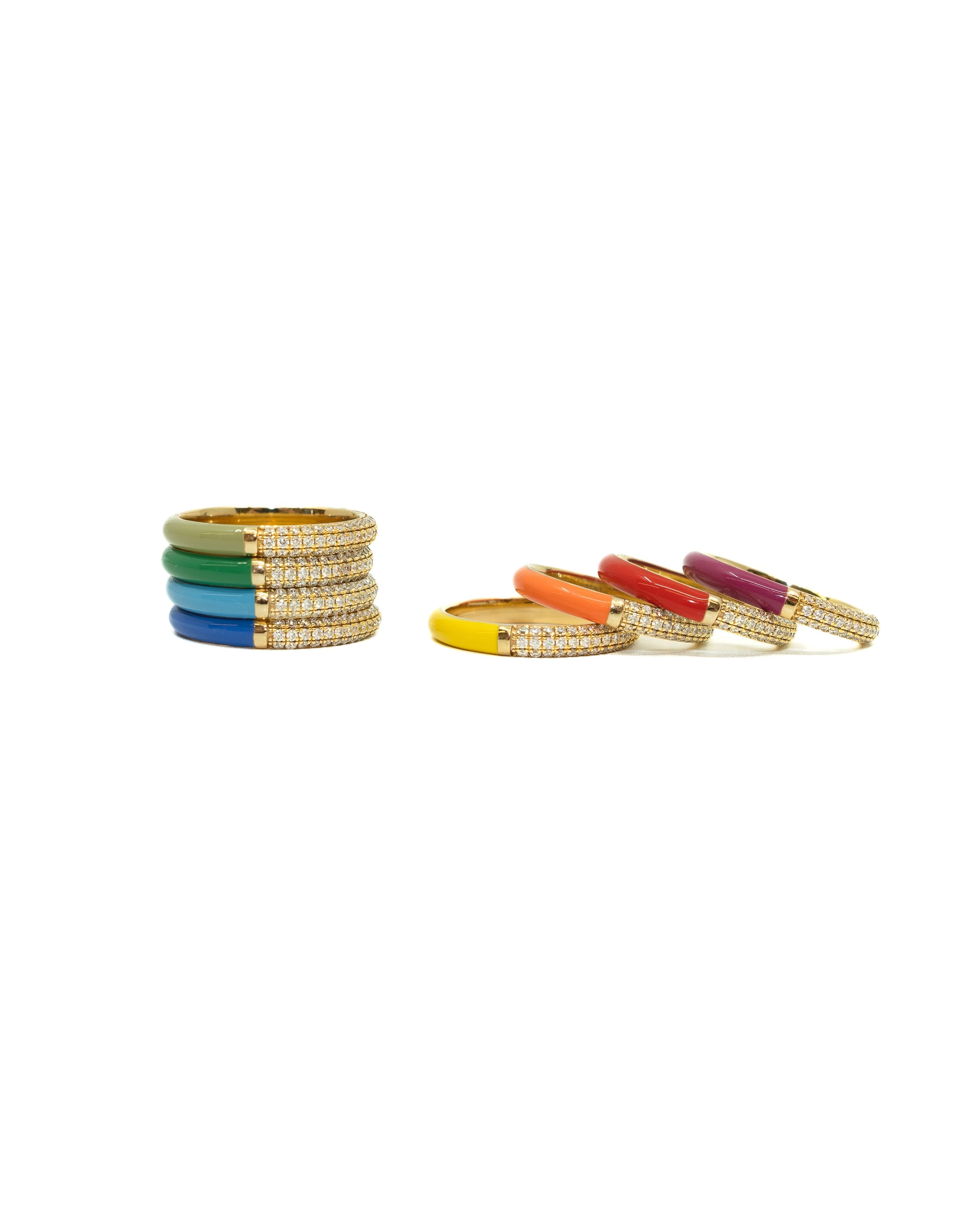 POWERS PAVE Split Pave Diamond + Enamel Stacking Rings