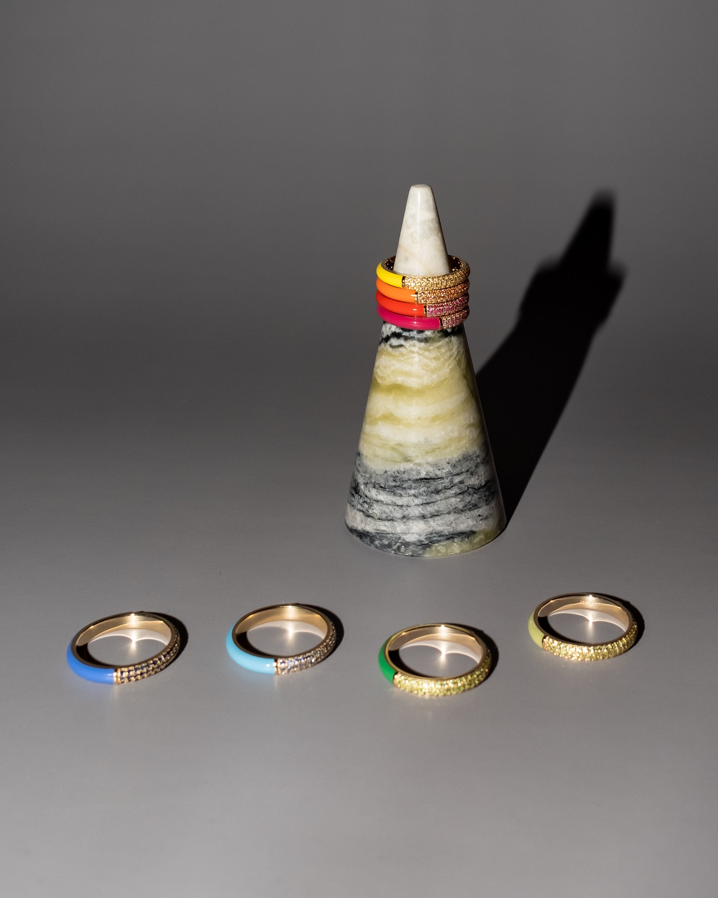 The Split Pave + Enamel Stacking Ring, 14K Gold