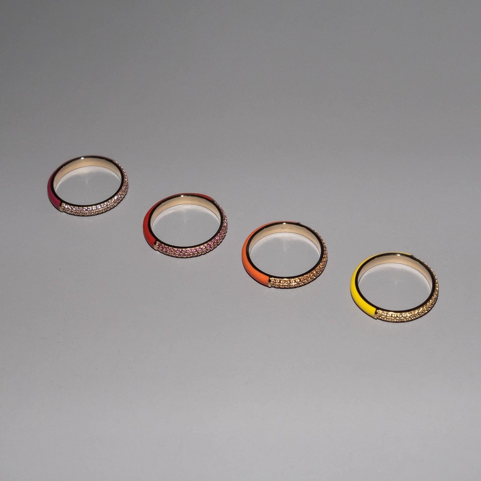 The Split Pave + Enamel Stacking Ring, 14K Gold