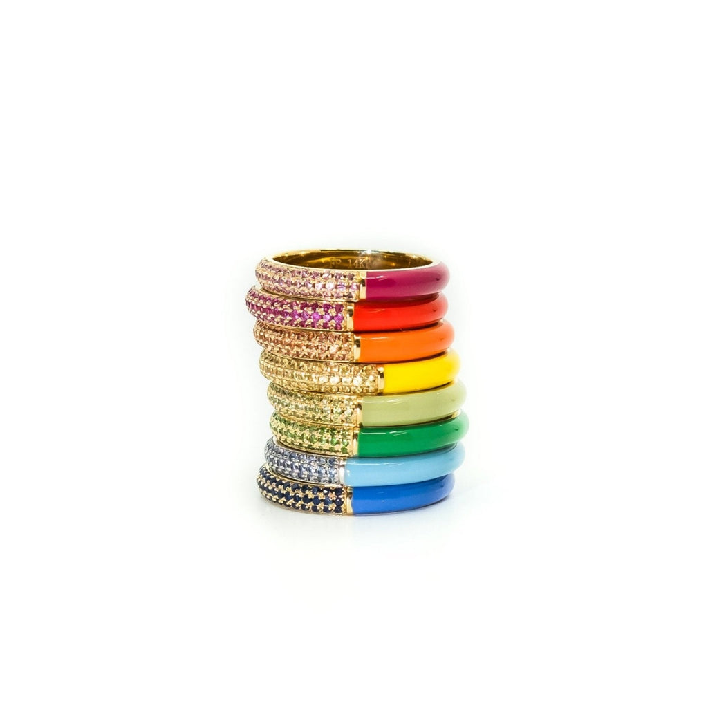 Split Pave + Enamel Stacking Ring 14K