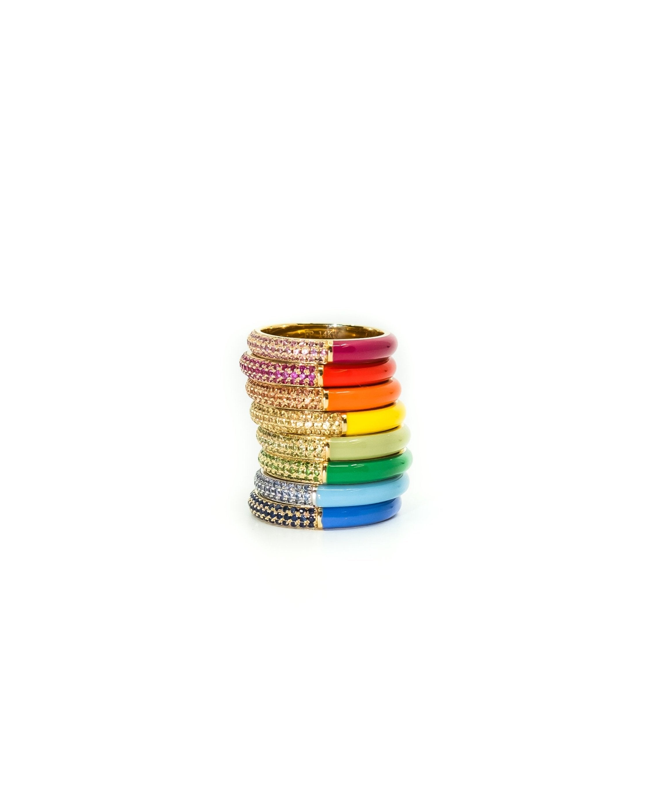 The Split Pave + Enamel Stacking Ring, 14K Gold