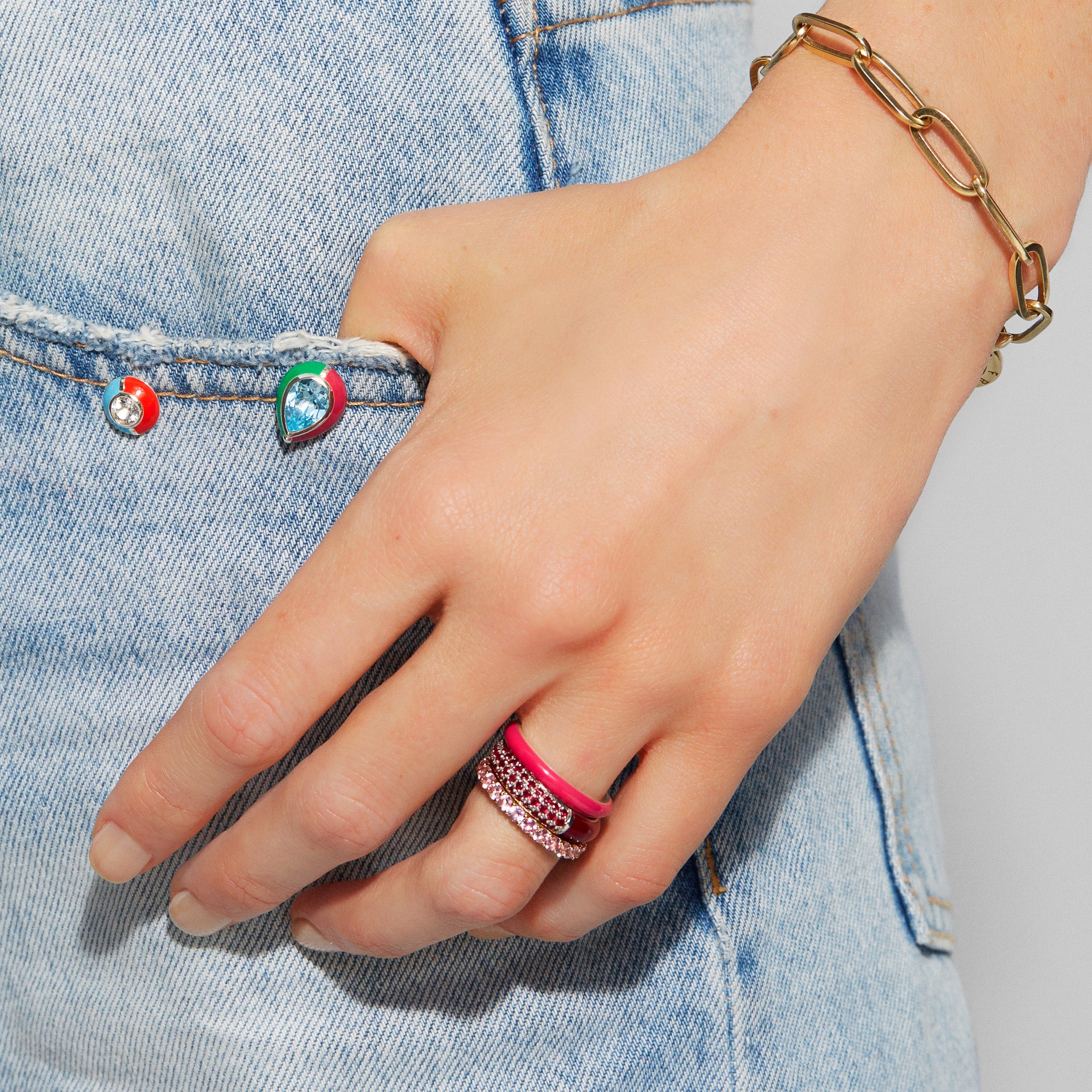 POWERS PAVE® Wide Split Pavé + Enamel Ring, 18K Gold