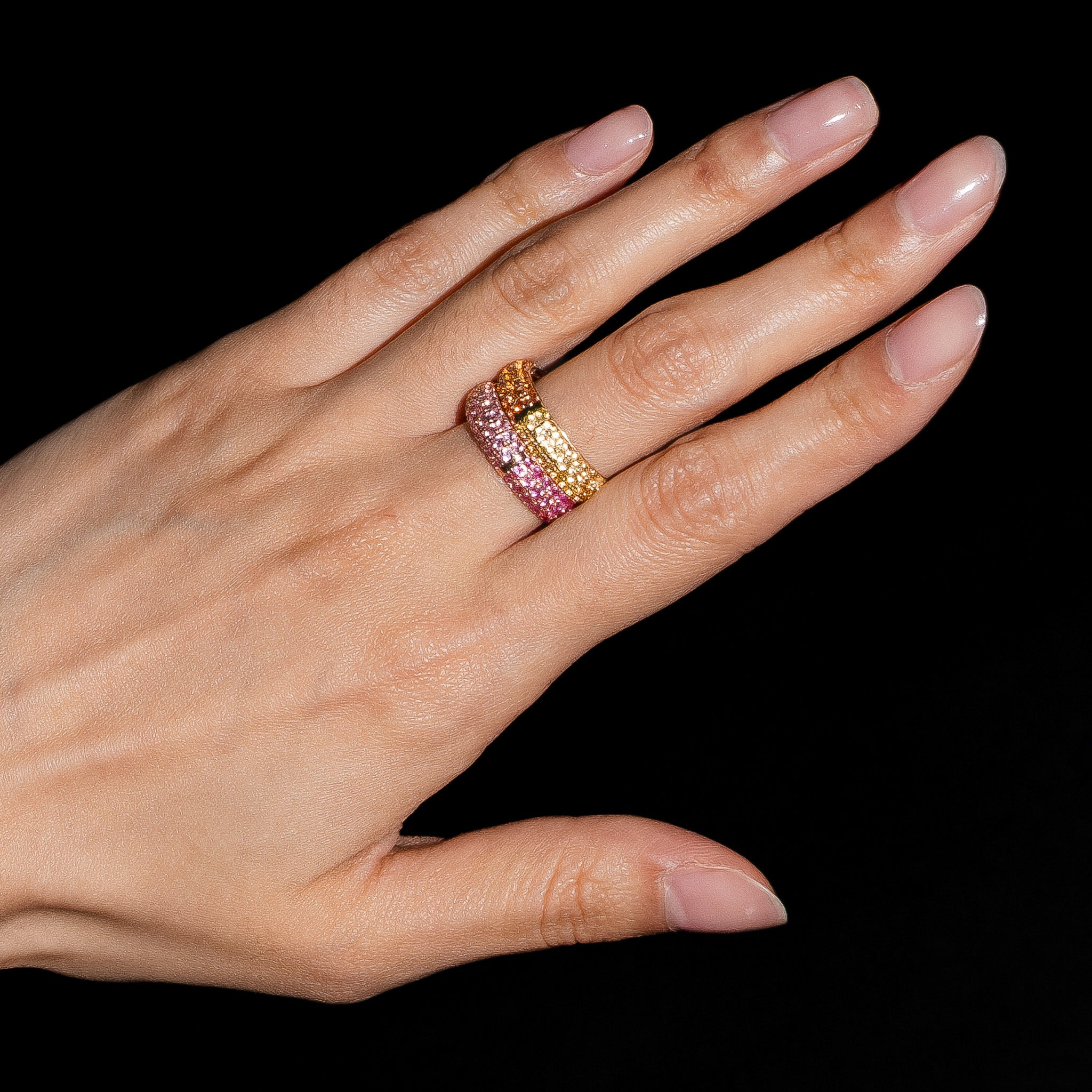 The Split Pave Gemstone Stacking Ring 14k Yellow Gold