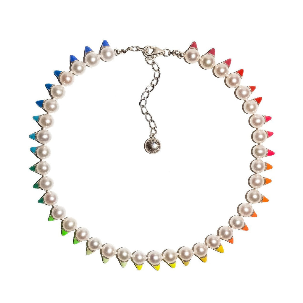 Enamel Studded Pearl Necklace