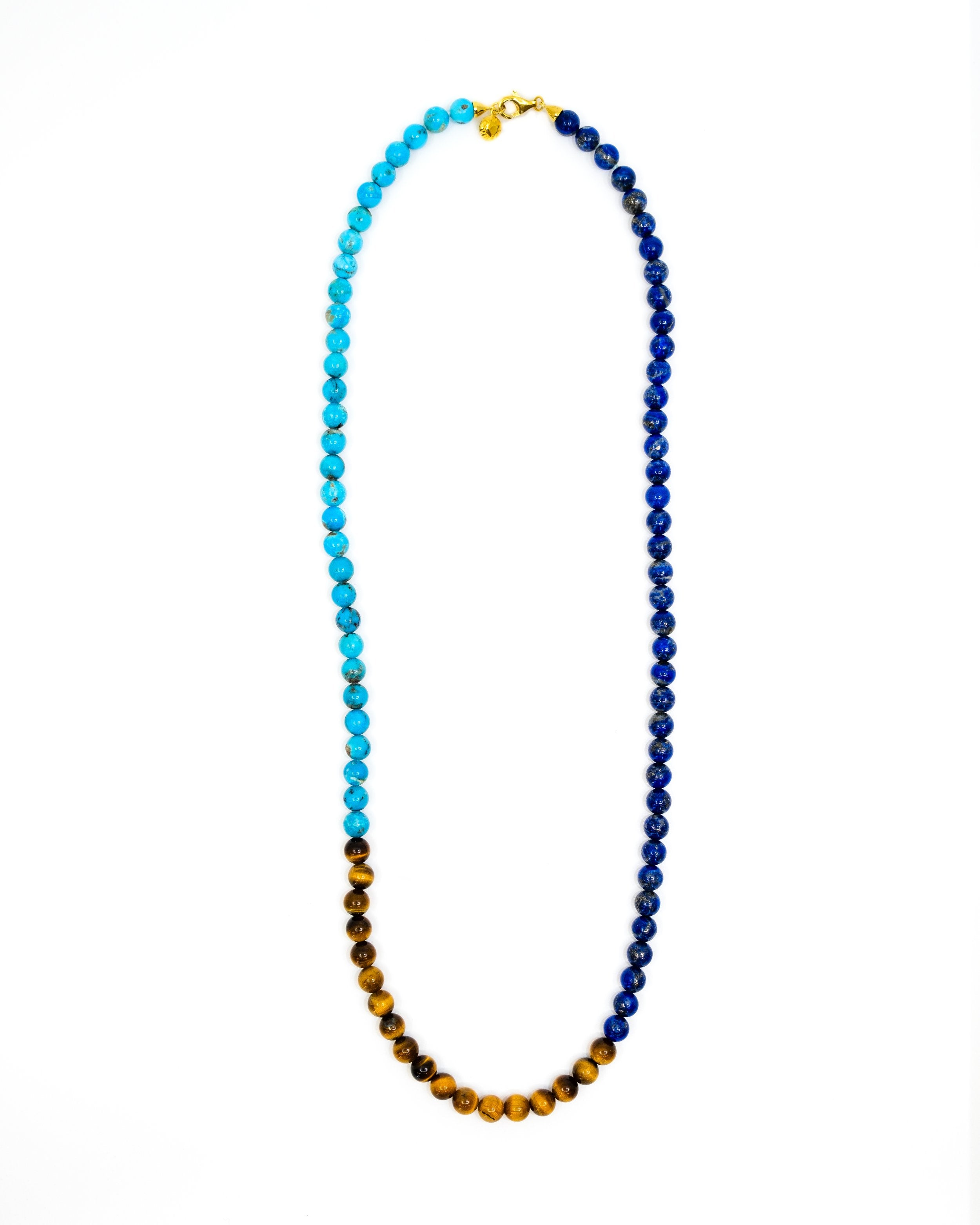Lapis, Tiger Eye + Turquoise Rope Necklace