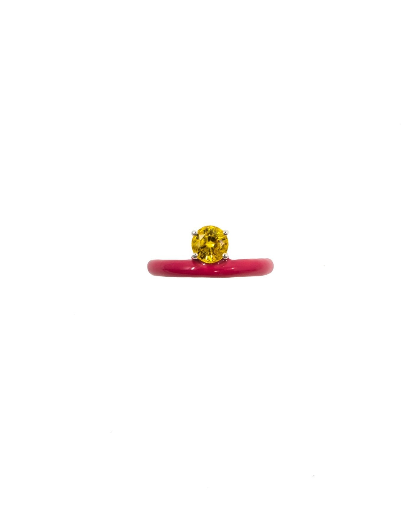 Gem + Enamel Stacking Ring in Fuchsia