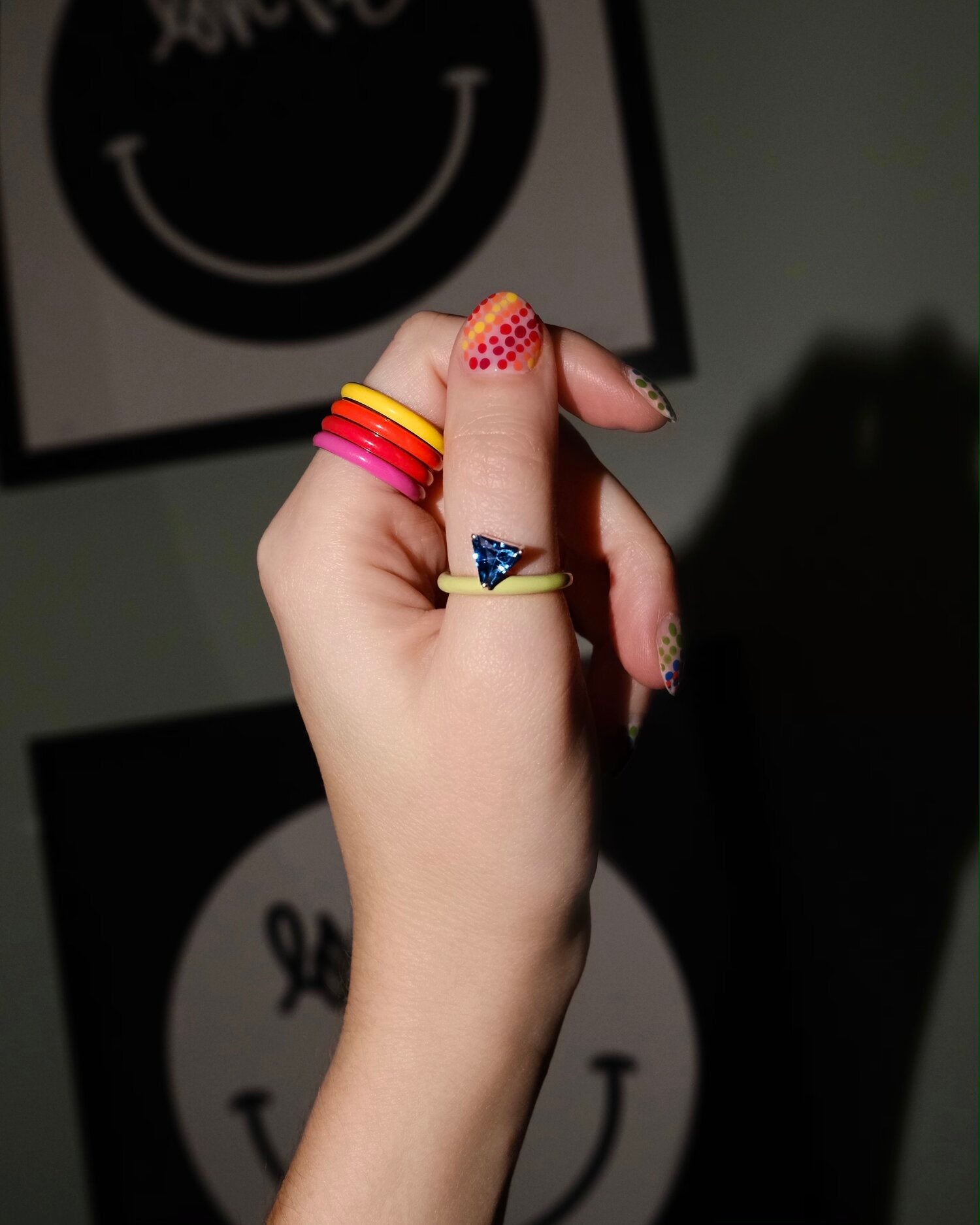 Gem + Enamel Stacking Ring in Lime Green