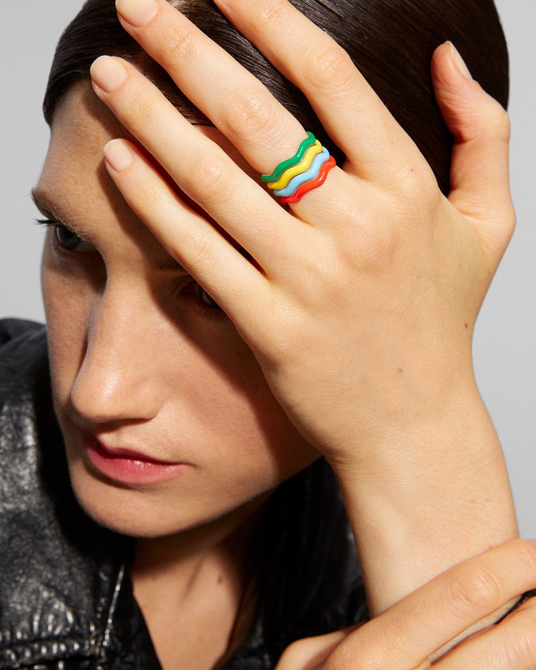 The Wavy Set of Four Enamel Stacking Rings