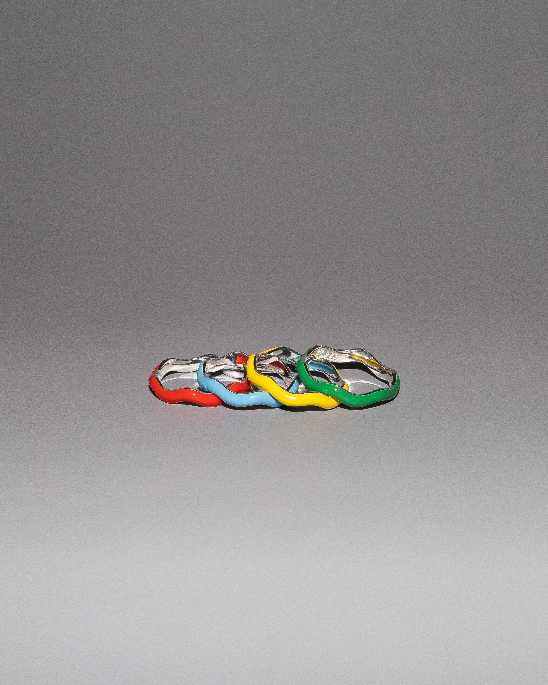 The Wavy Set of Four Enamel Stacking Rings