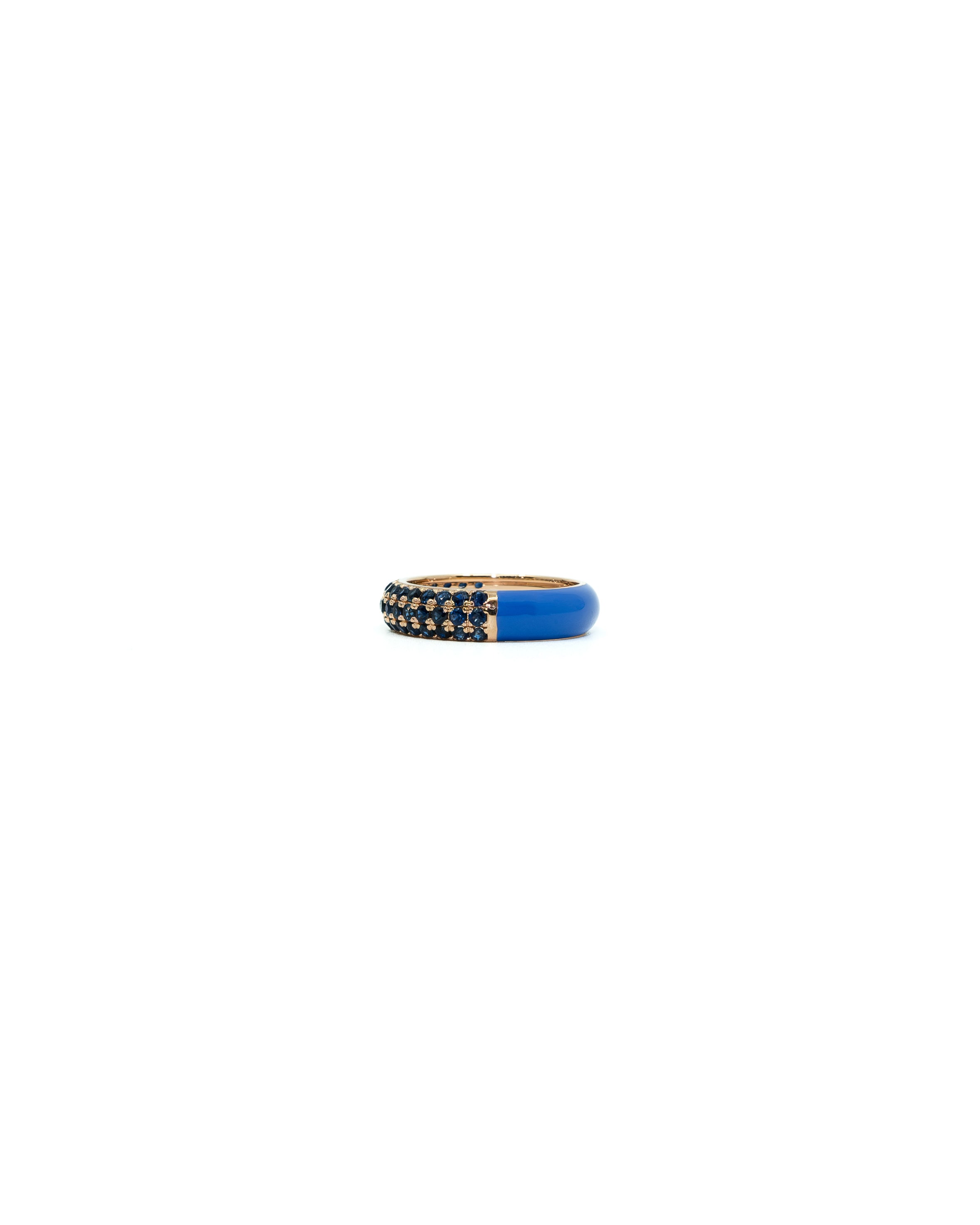 The Wide Split Pavé + Enamel Stacking Ring, 18K Gold